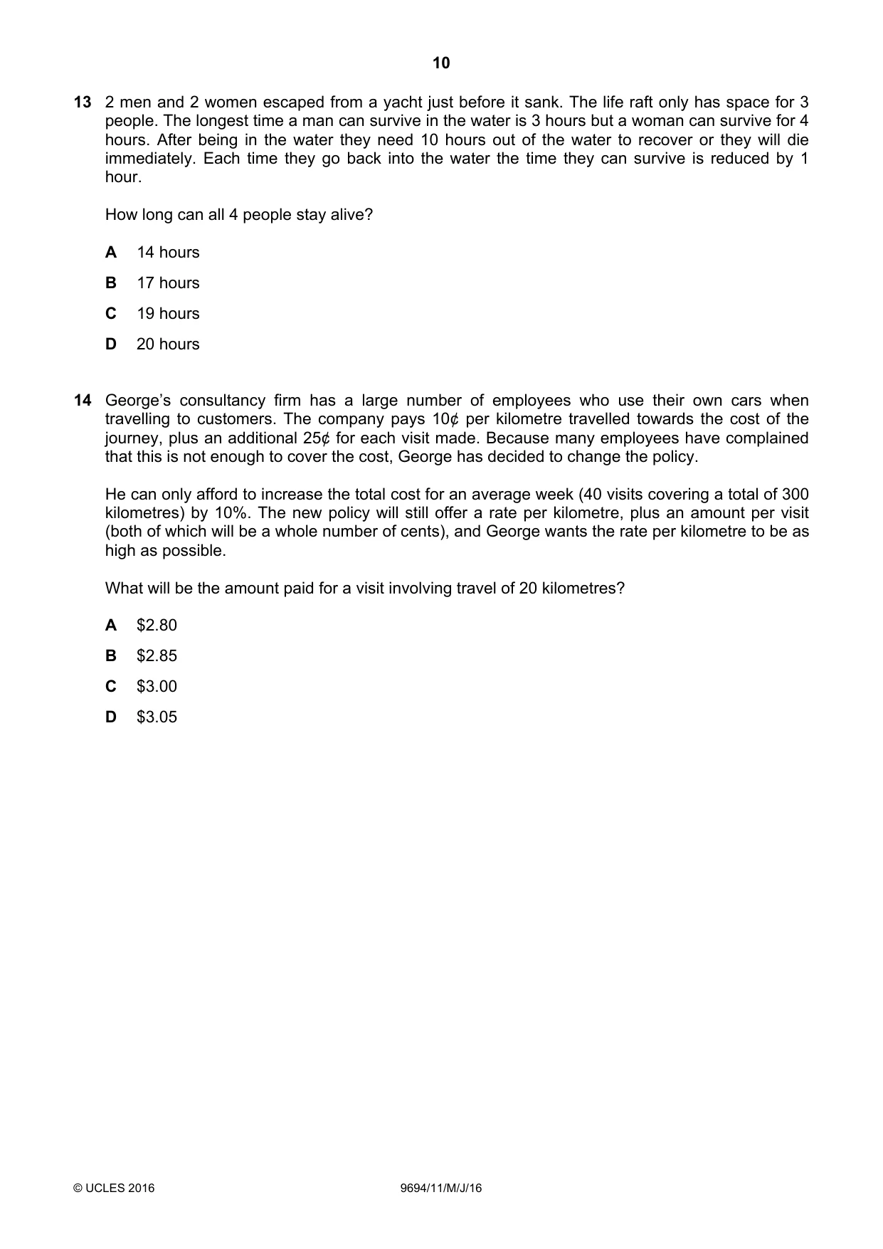 Cambridge A Level Thinking Skills 9694 2016 May/June Paper 1 · Variant 1 question paper, page 10 of 20