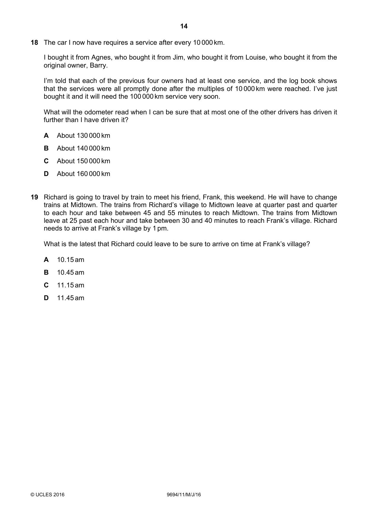 Cambridge A Level Thinking Skills 9694 2016 May/June Paper 1 · Variant 1 question paper, page 14 of 20
