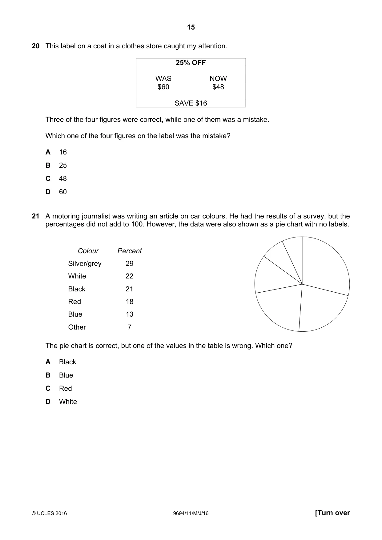 Cambridge A Level Thinking Skills 9694 2016 May/June Paper 1 · Variant 1 question paper, page 15 of 20