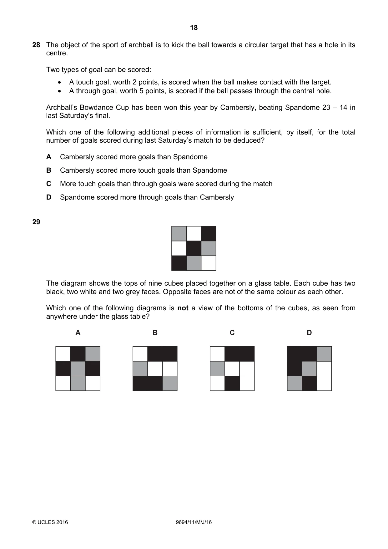 Cambridge A Level Thinking Skills 9694 2016 May/June Paper 1 · Variant 1 question paper, page 18 of 20