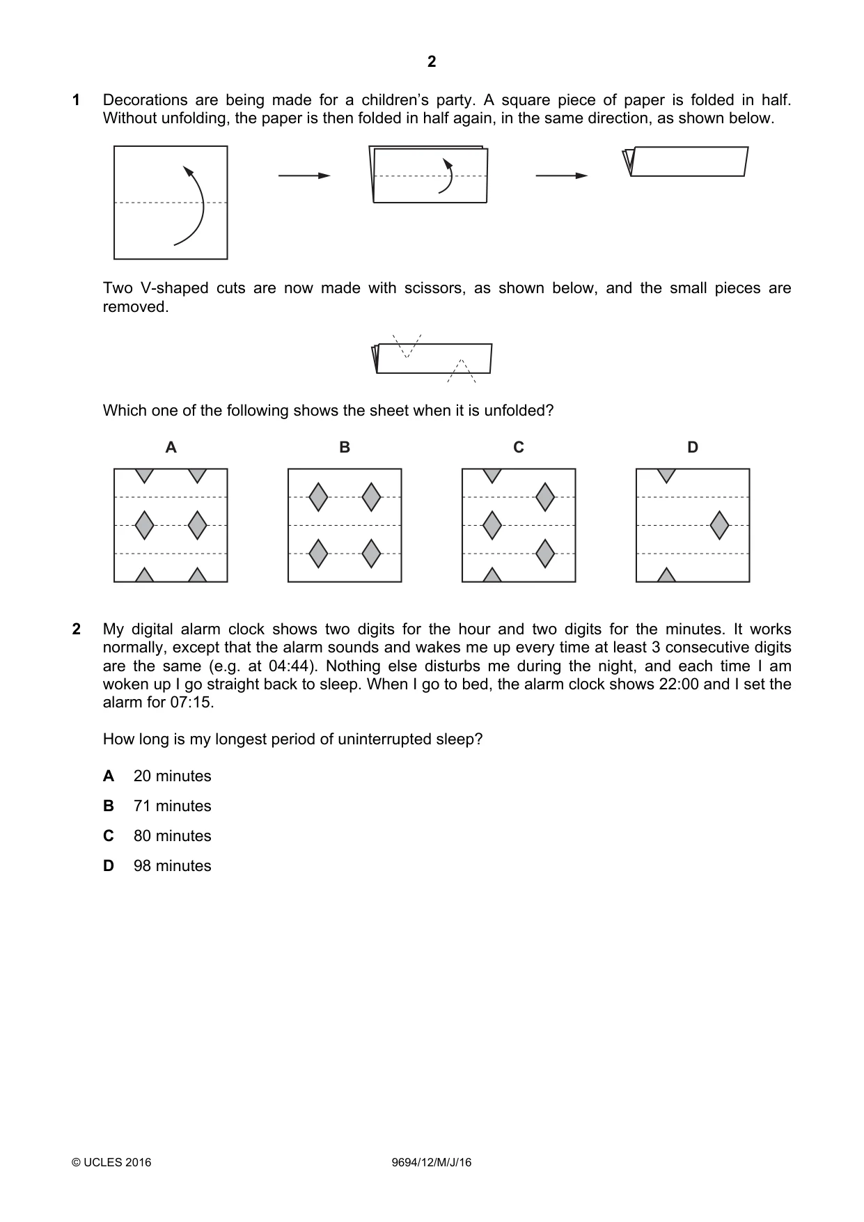 Cambridge A Level Thinking Skills 9694 2016 May/June Paper 1 · Variant 2 question paper, page 2 of 20
