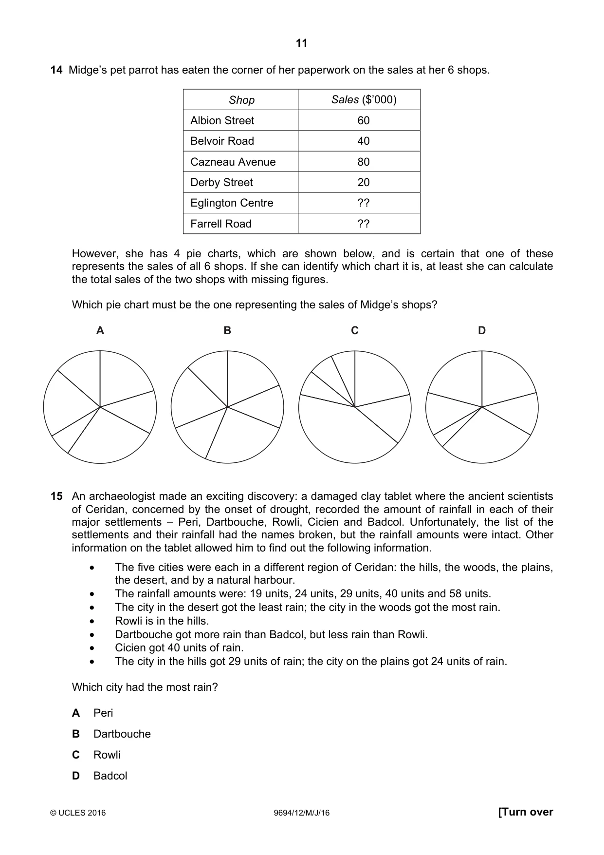 Cambridge A Level Thinking Skills 9694 2016 May/June Paper 1 · Variant 2 question paper, page 11 of 20