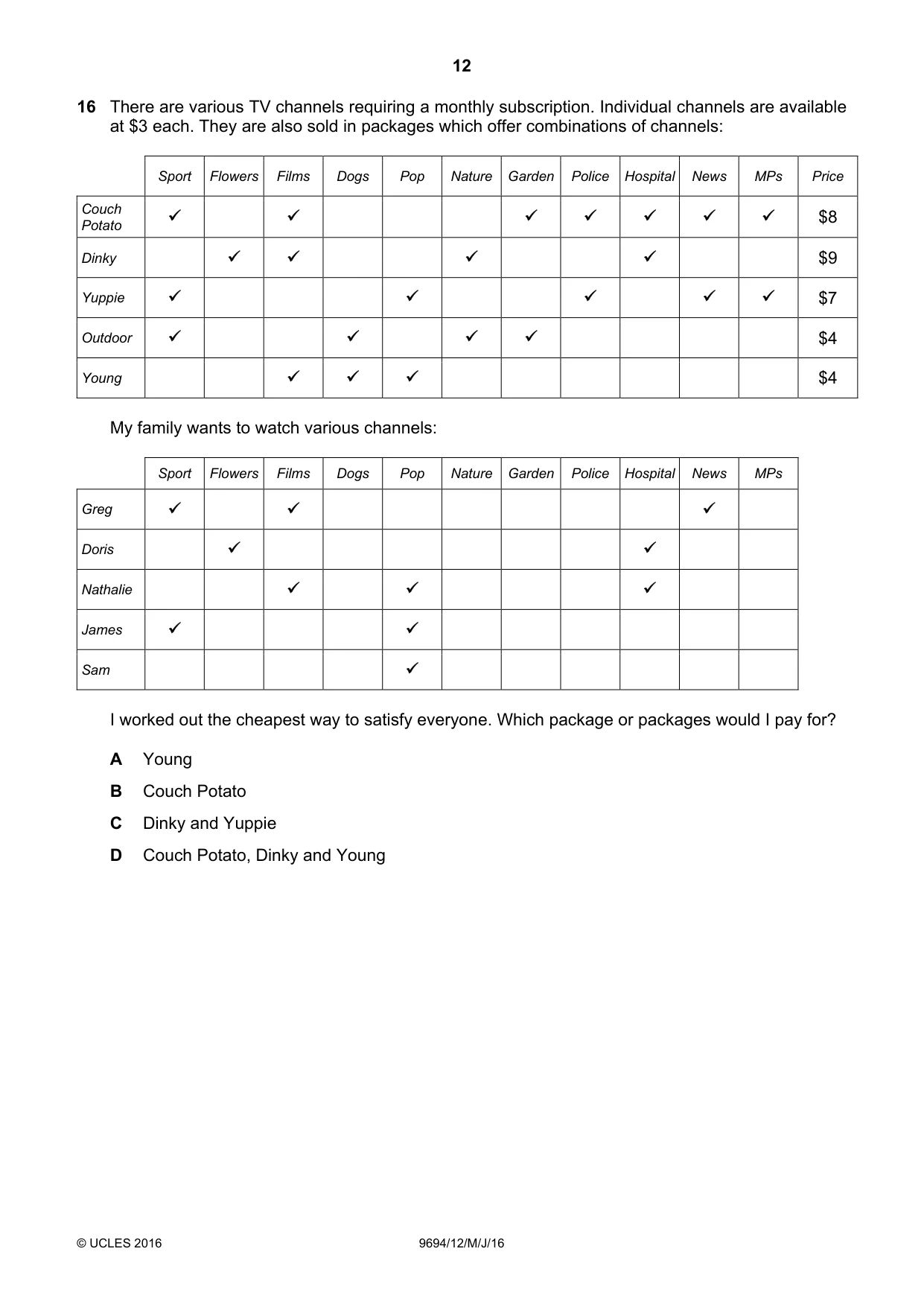 Cambridge A Level Thinking Skills 9694 2016 May/June Paper 1 · Variant 2 question paper, page 12 of 20