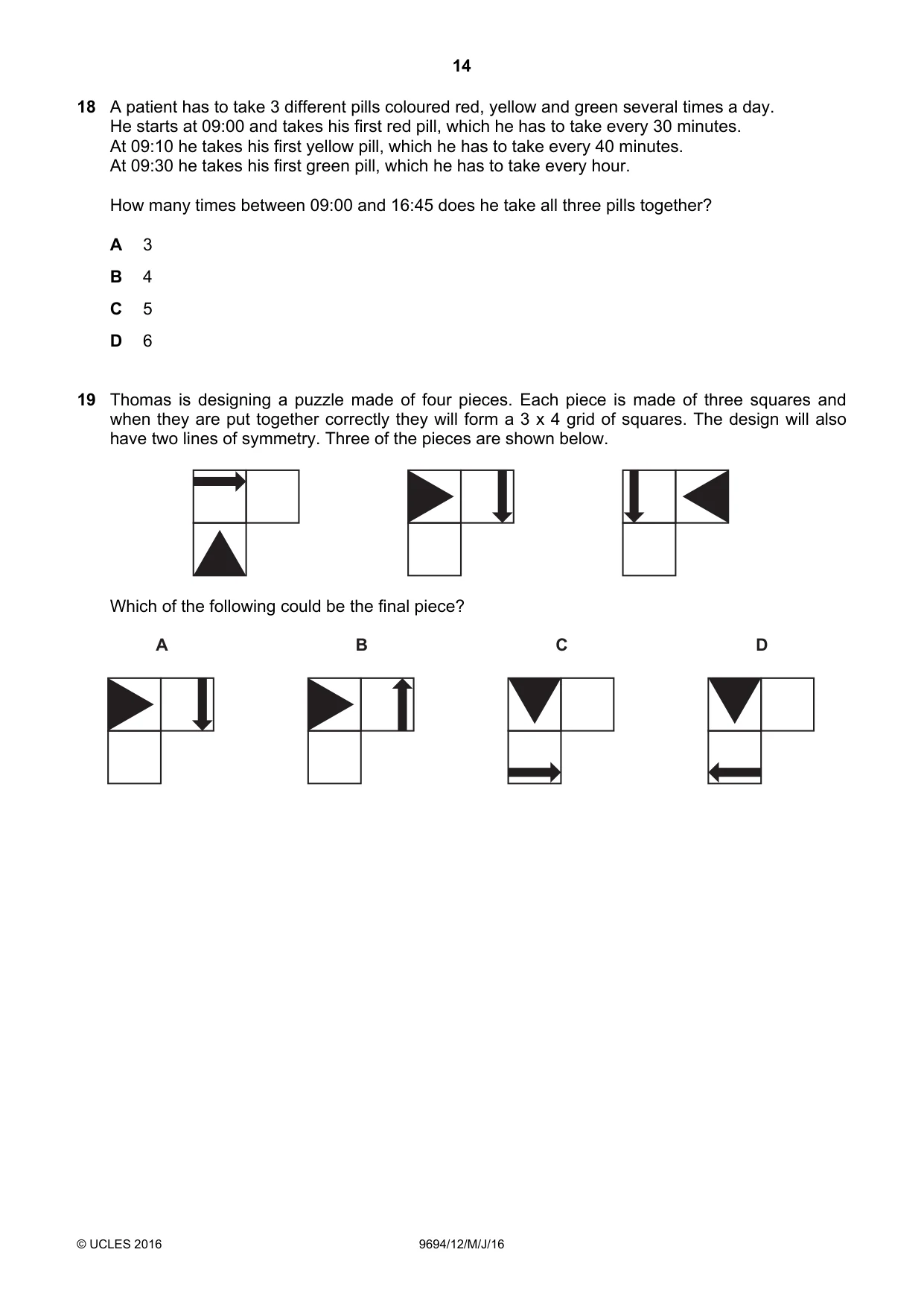 Cambridge A Level Thinking Skills 9694 2016 May/June Paper 1 · Variant 2 question paper, page 14 of 20