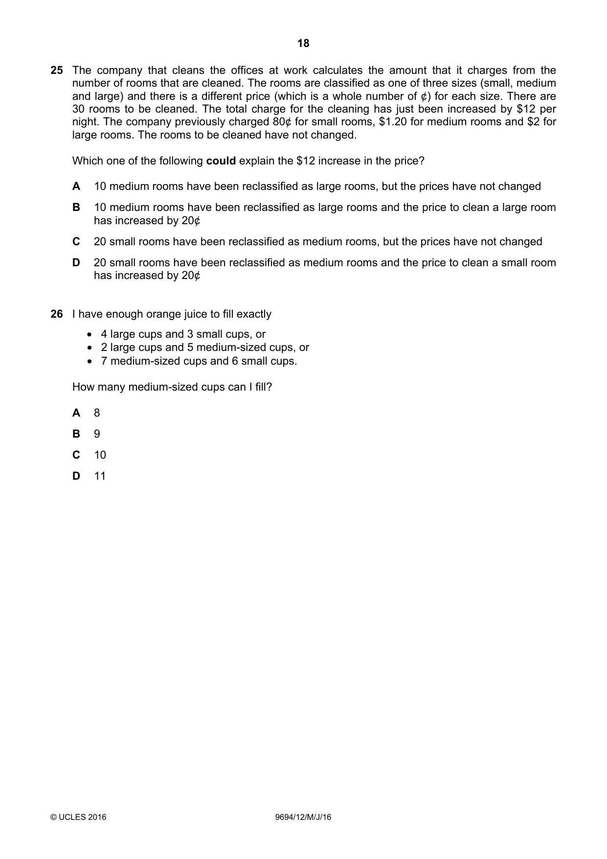 Cambridge A Level Thinking Skills 9694 2016 May/June Paper 1 · Variant 2 question paper, page 18 of 20