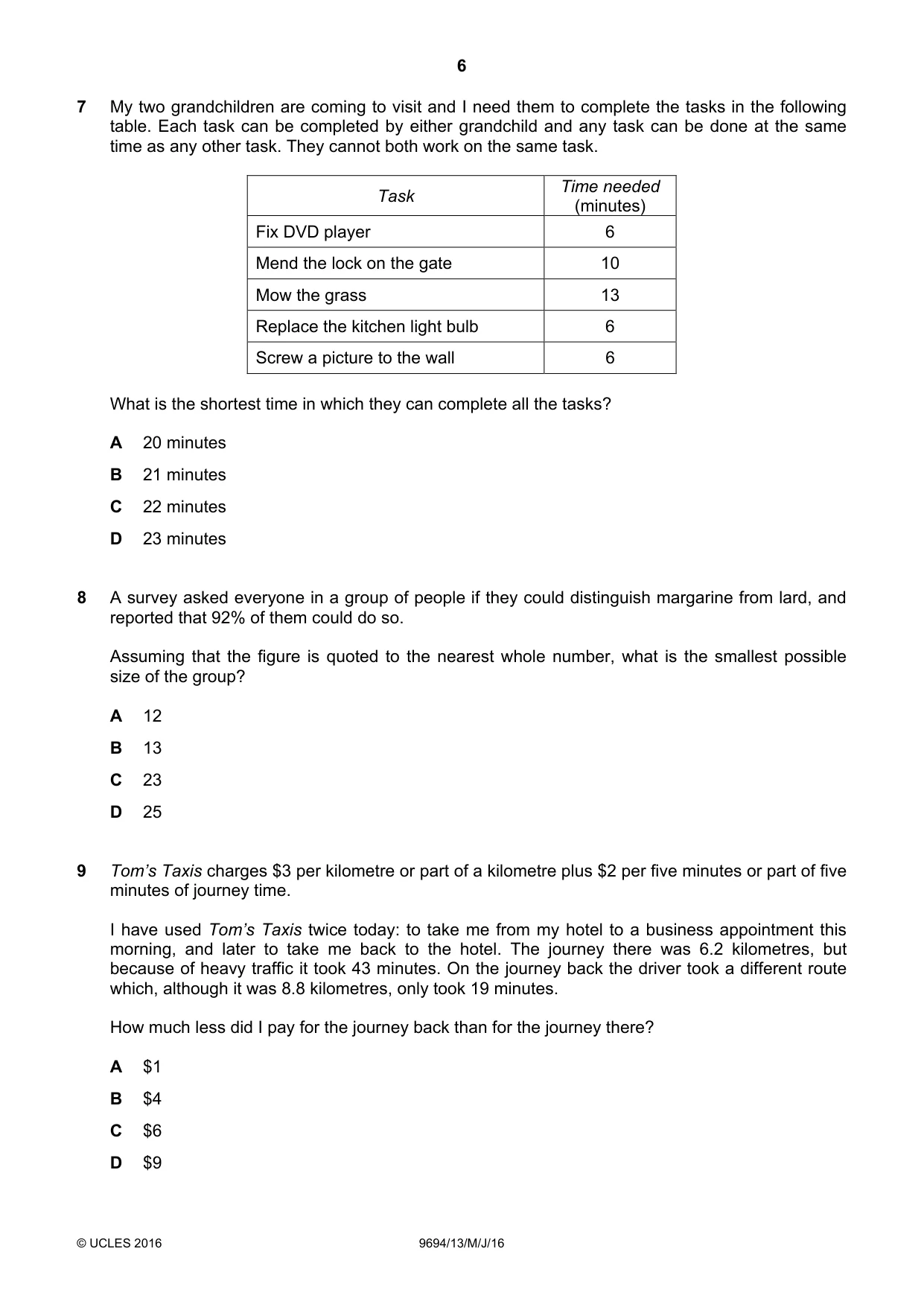 Cambridge A Level Thinking Skills 9694 2016 May/June Paper 1 · Variant 3 question paper, page 6 of 20
