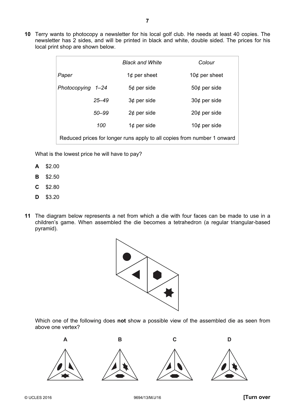 Cambridge A Level Thinking Skills 9694 2016 May/June Paper 1 · Variant 3 question paper, page 7 of 20