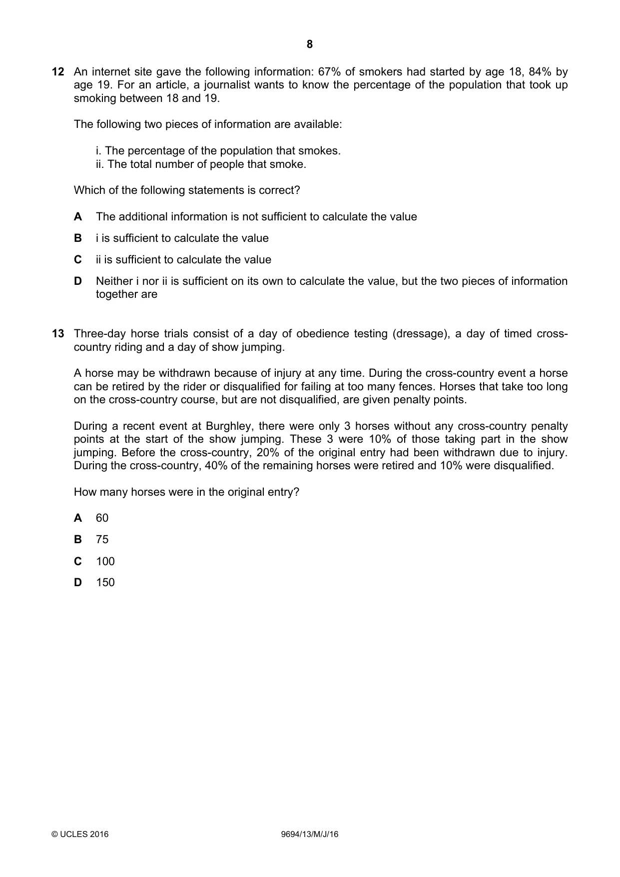Cambridge A Level Thinking Skills 9694 2016 May/June Paper 1 · Variant 3 question paper, page 8 of 20
