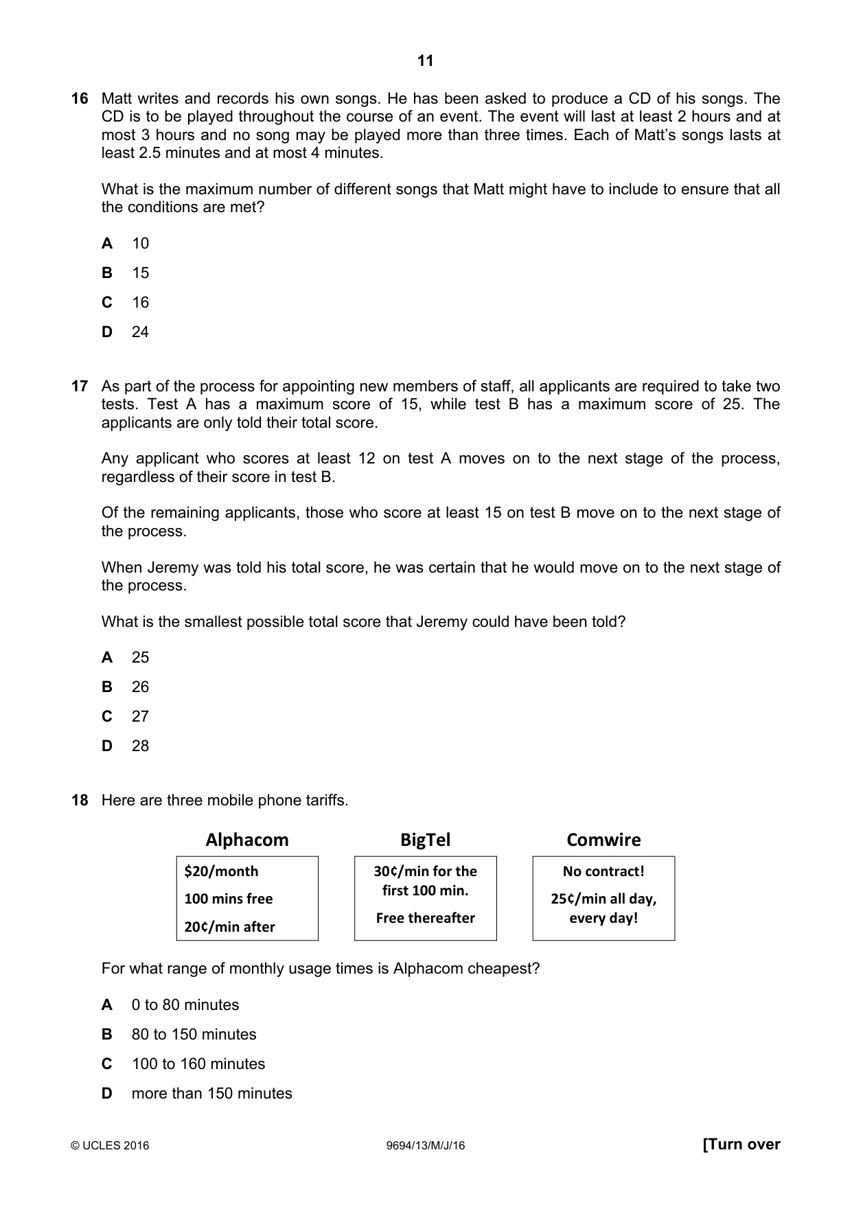 Cambridge A Level Thinking Skills 9694 2016 May/June Paper 1 · Variant 3 question paper, page 11 of 20