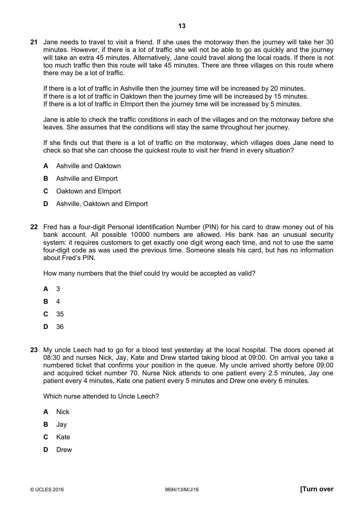 Cambridge A Level Thinking Skills 9694 2016 May/June Paper 1 · Variant 3 question paper, page 13 of 20