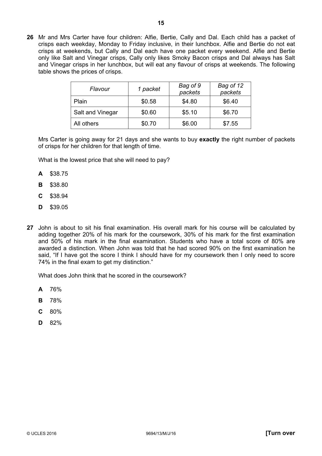 Cambridge A Level Thinking Skills 9694 2016 May/June Paper 1 · Variant 3 question paper, page 15 of 20