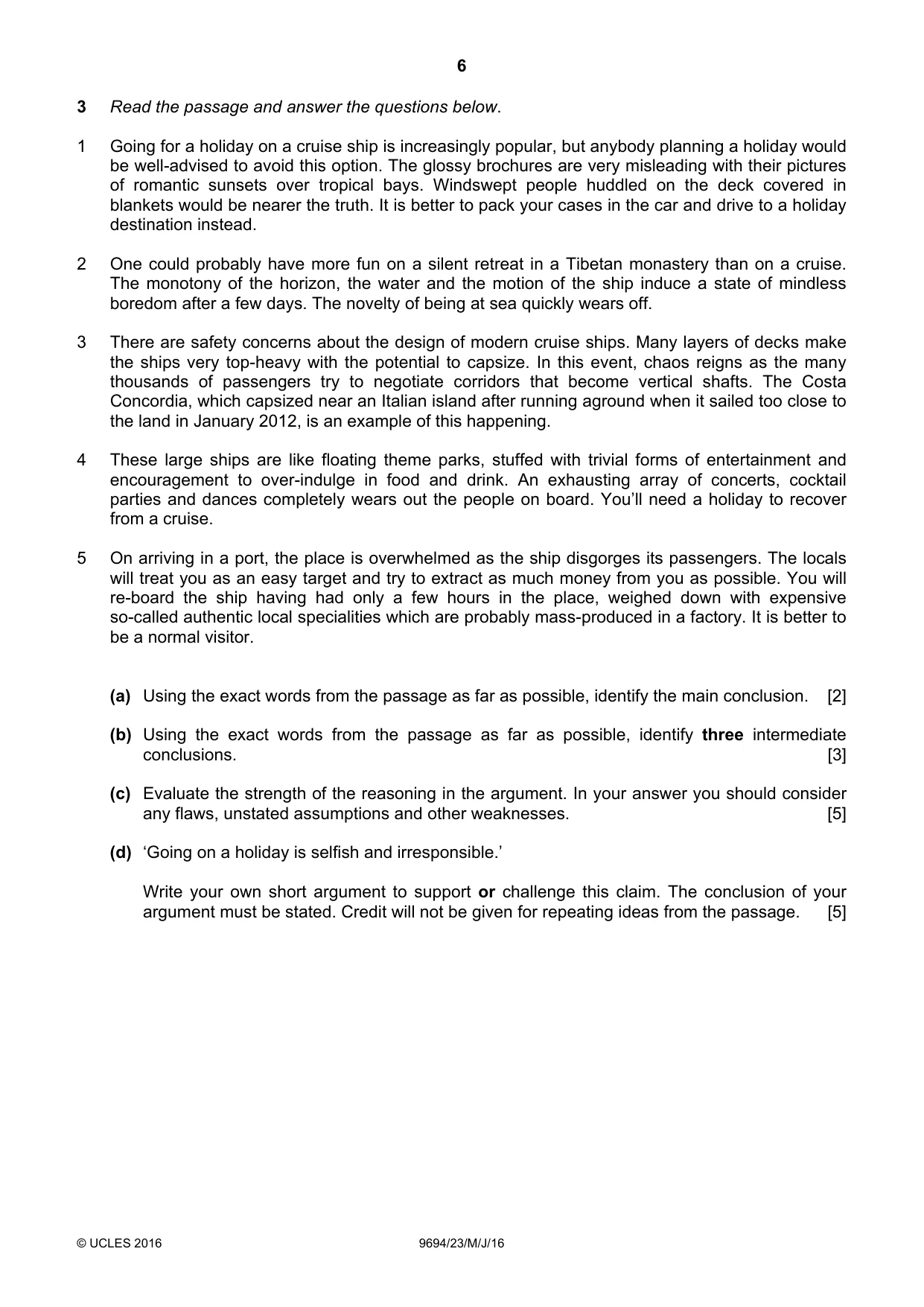 Cambridge A Level Thinking Skills 9694 2016 May/June Paper 2 · Variant 3 question paper, page 6 of 8