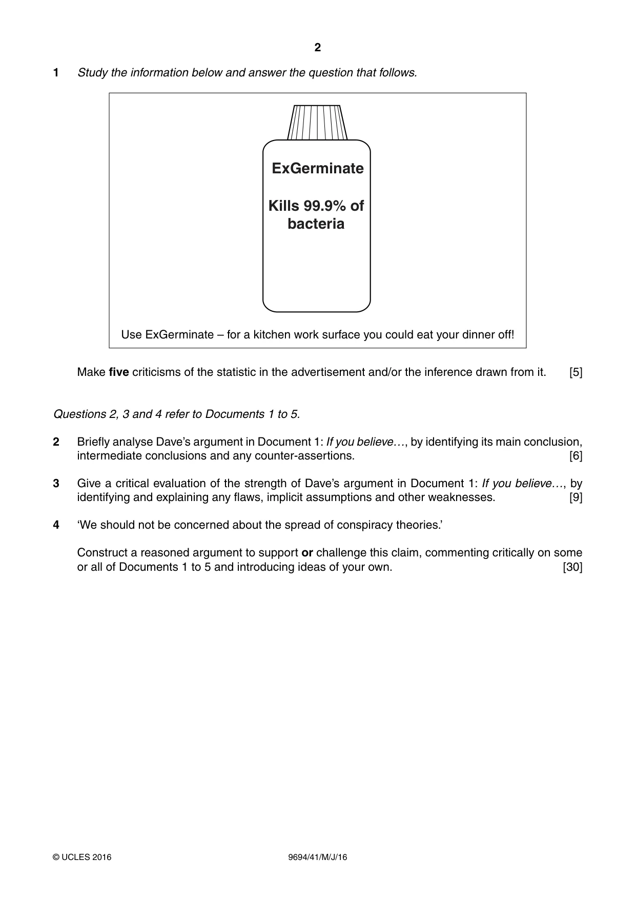 Cambridge A Level Thinking Skills 9694 2016 May/June Paper 4 · Variant 1 question paper, page 2 of 8