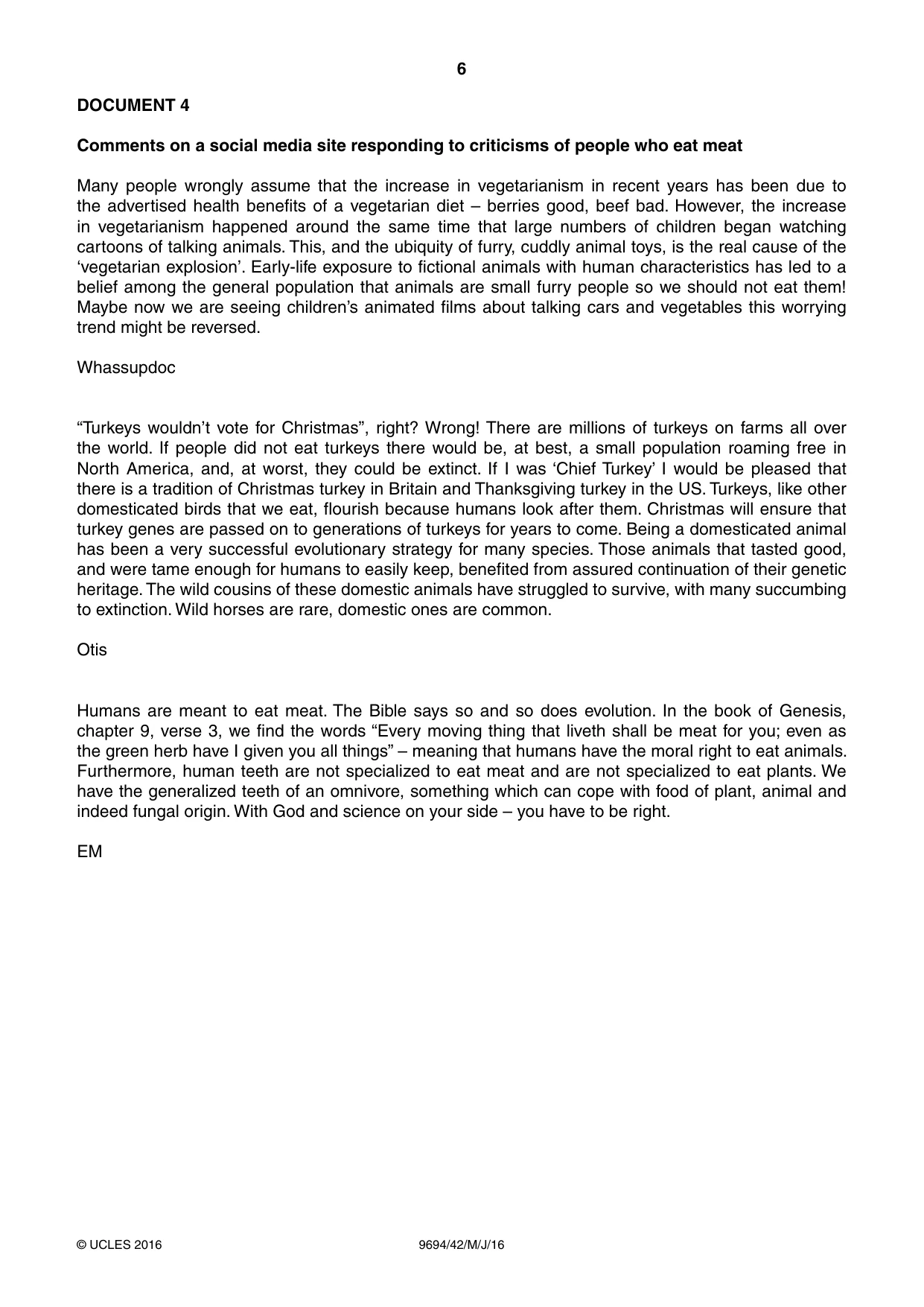 Cambridge A Level Thinking Skills 9694 2016 May/June Paper 4 · Variant 2 question paper, page 6 of 8