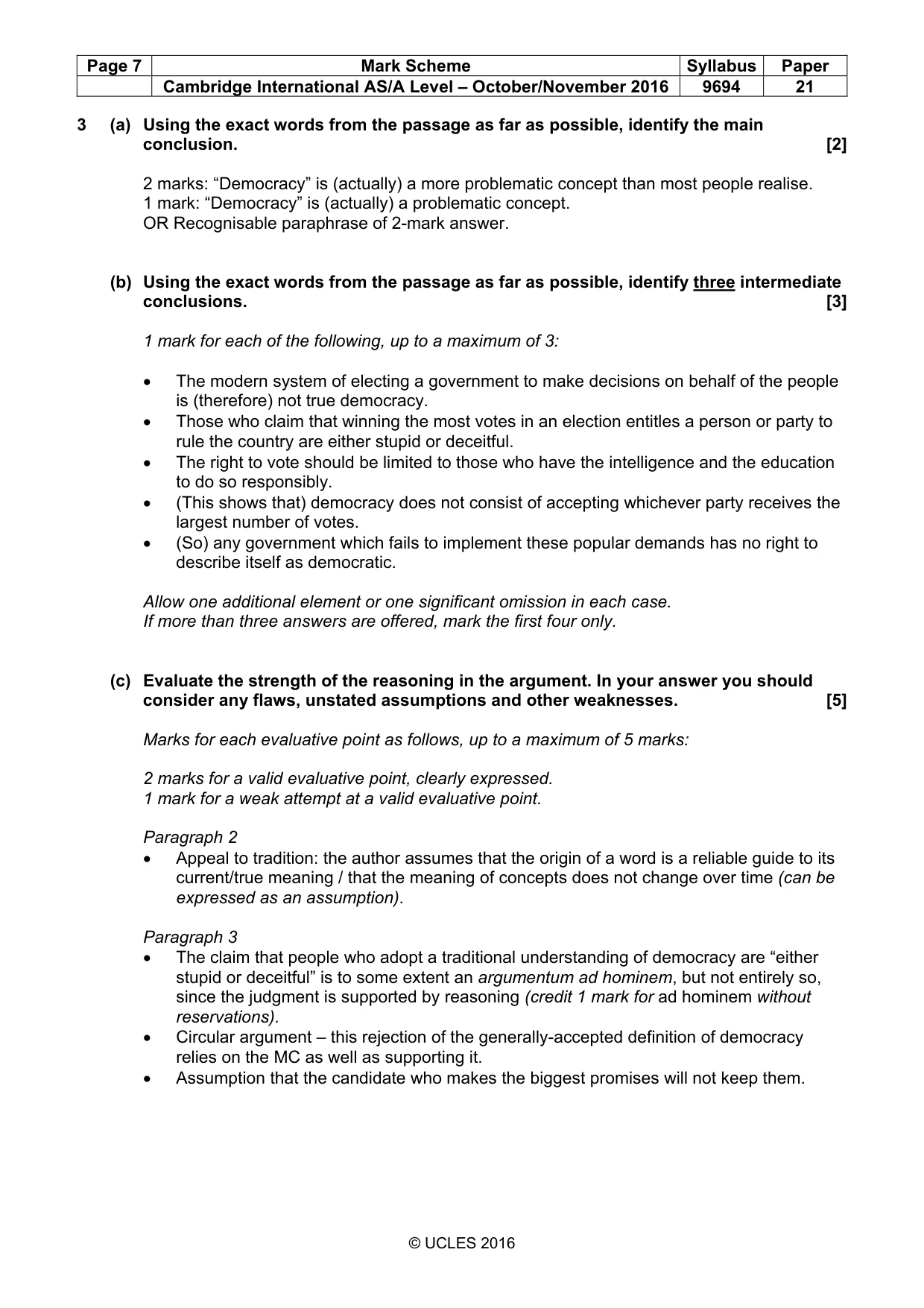 Mark scheme, page 7 of 9