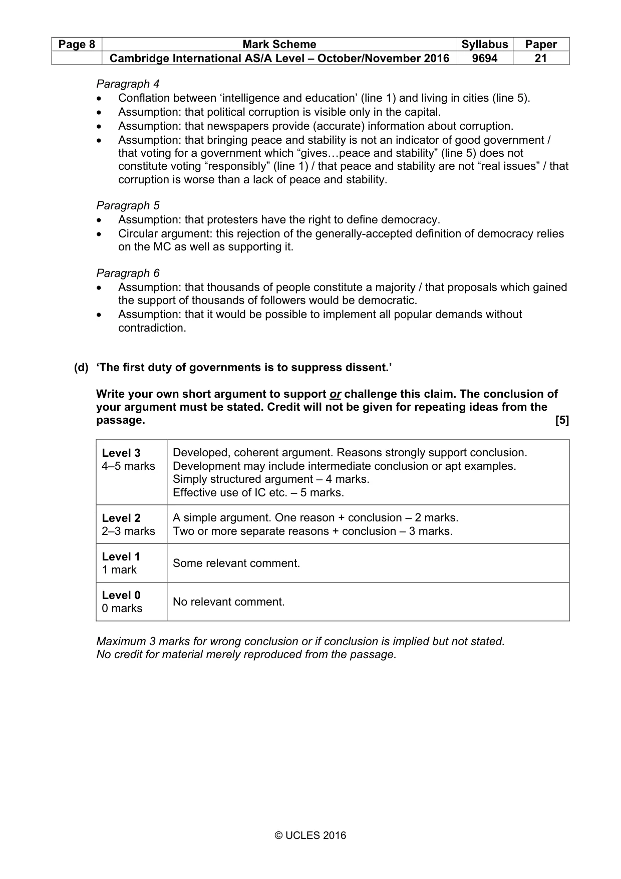Mark scheme, page 8 of 9