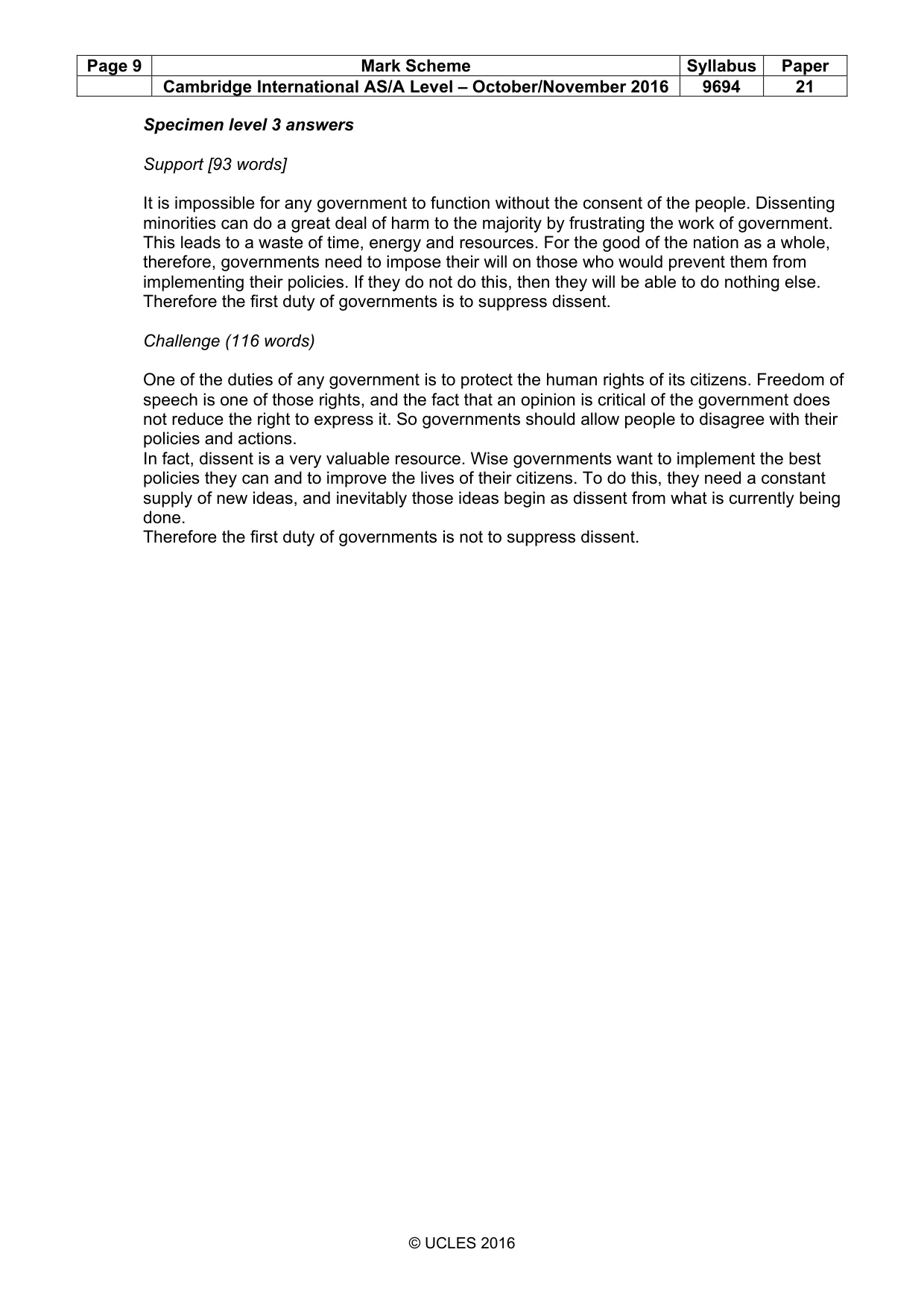 Mark scheme, page 9 of 9