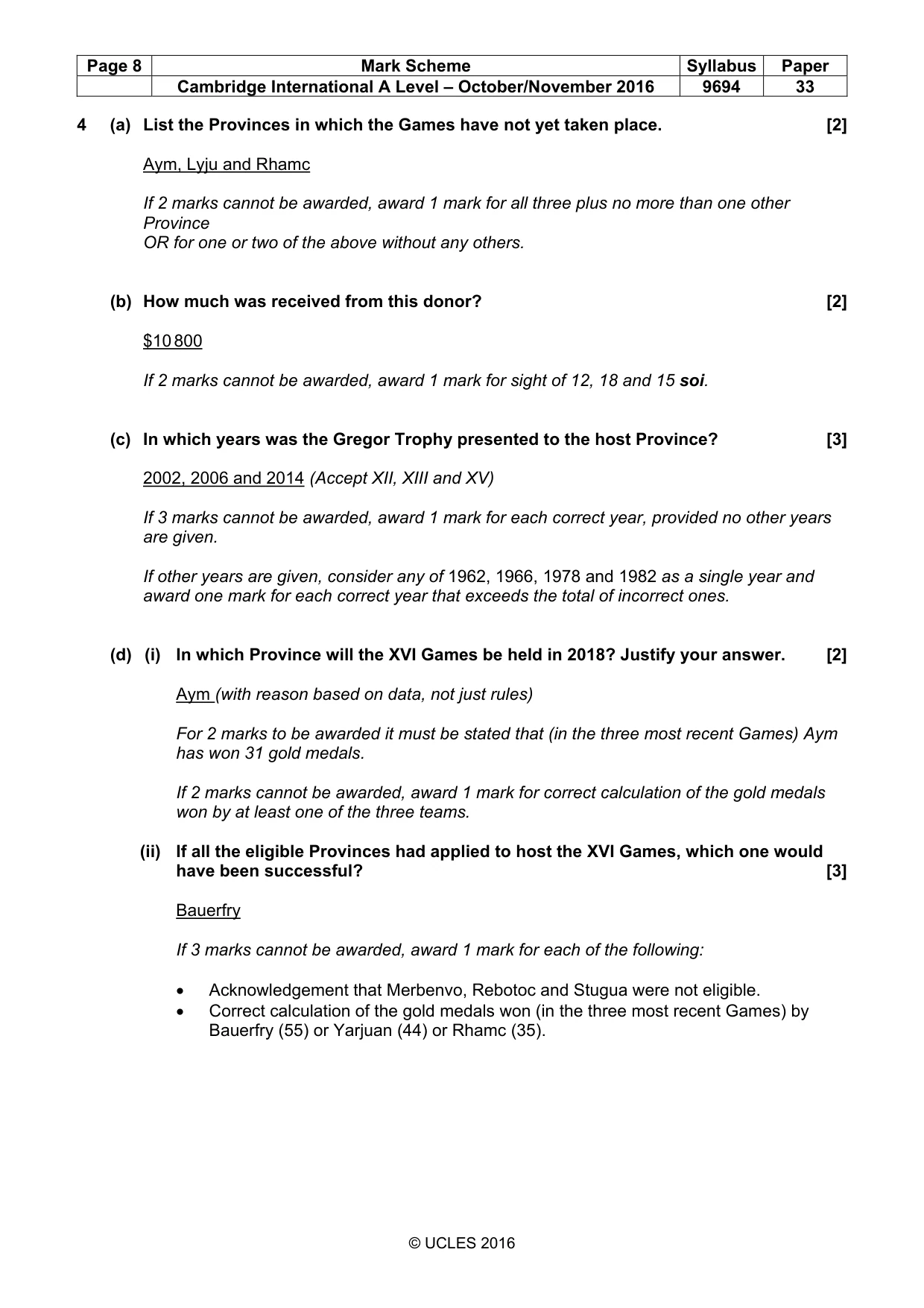 Mark scheme, page 8 of 9