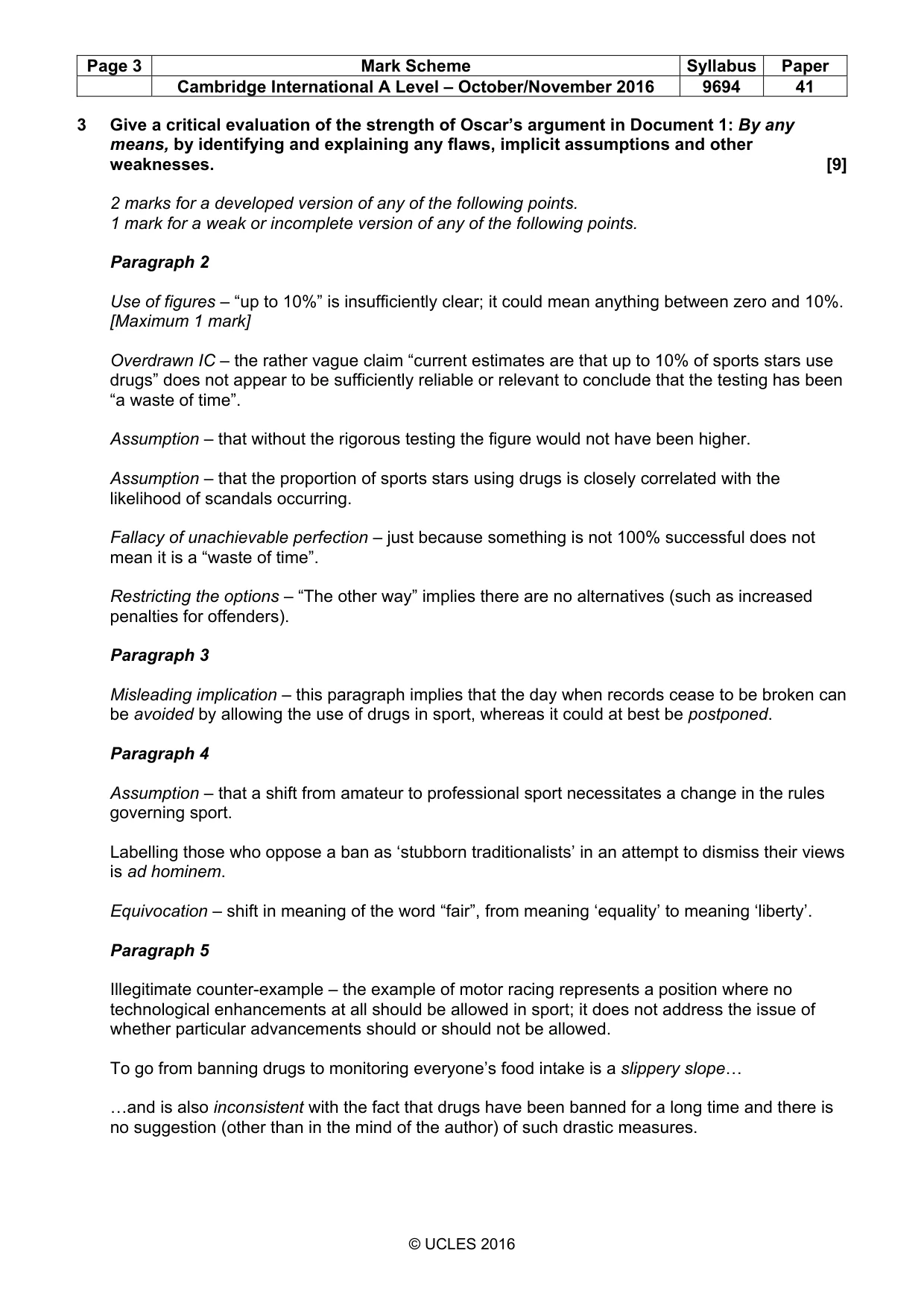 Mark scheme, page 3 of 9