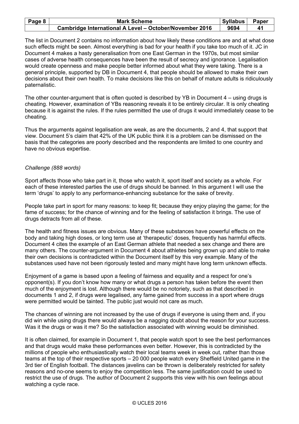 Mark scheme, page 8 of 9