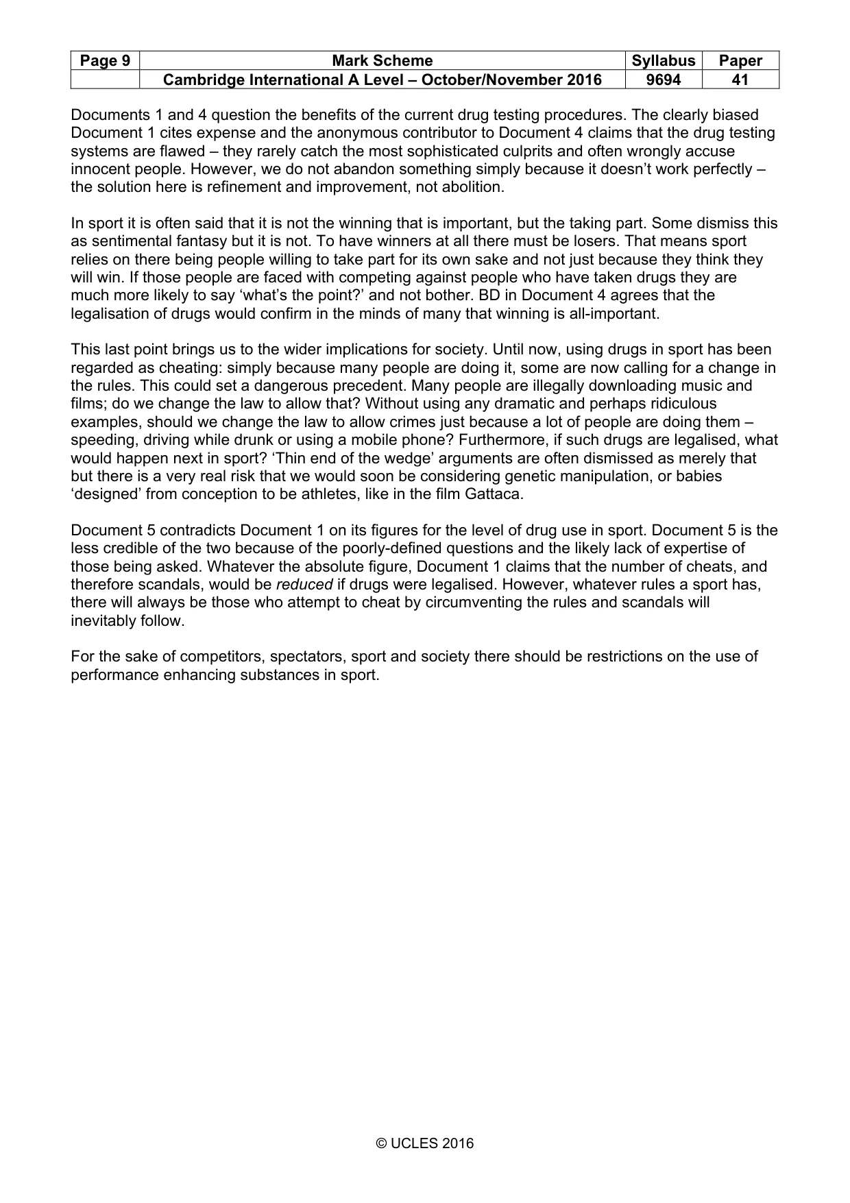Mark scheme, page 9 of 9