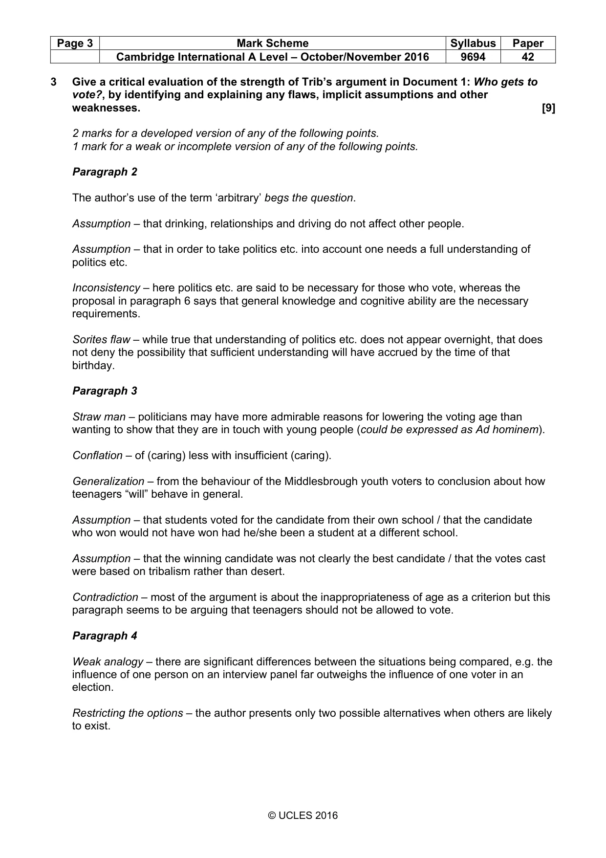 Mark scheme, page 3 of 9