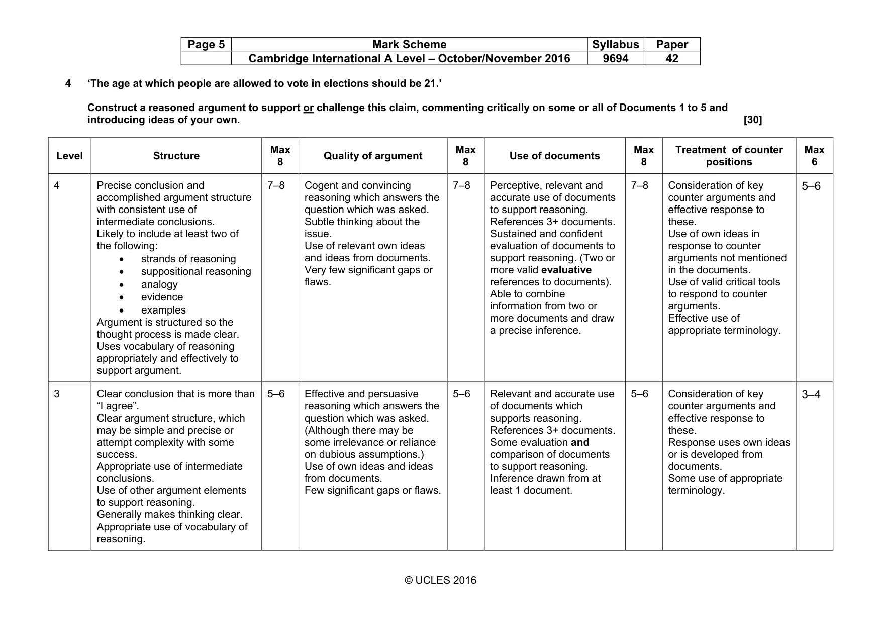 Mark scheme, page 5 of 9