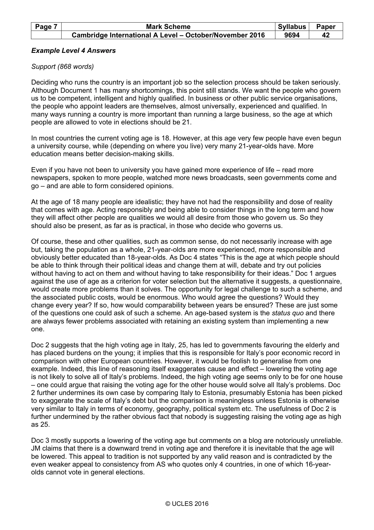 Mark scheme, page 7 of 9