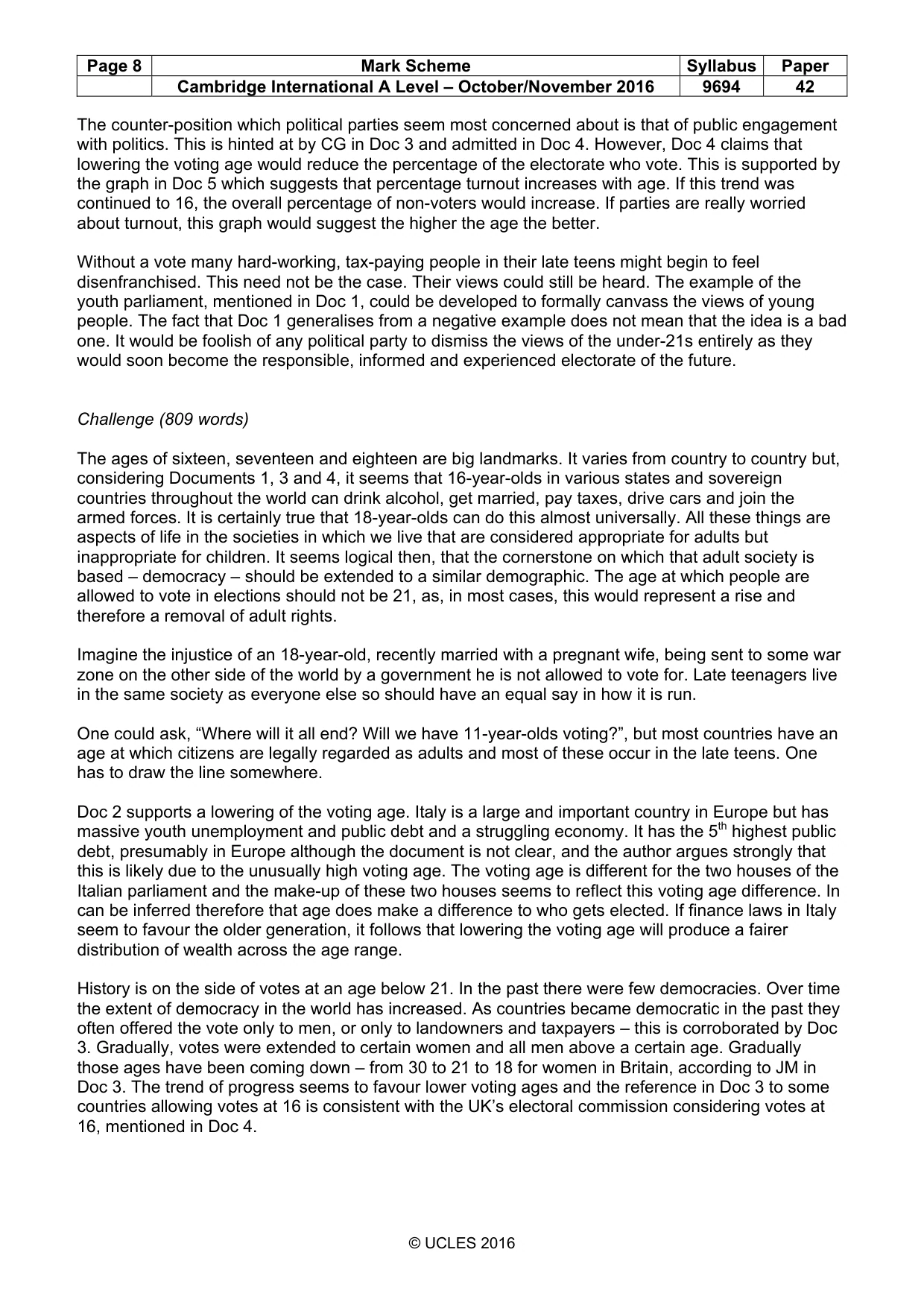 Mark scheme, page 8 of 9
