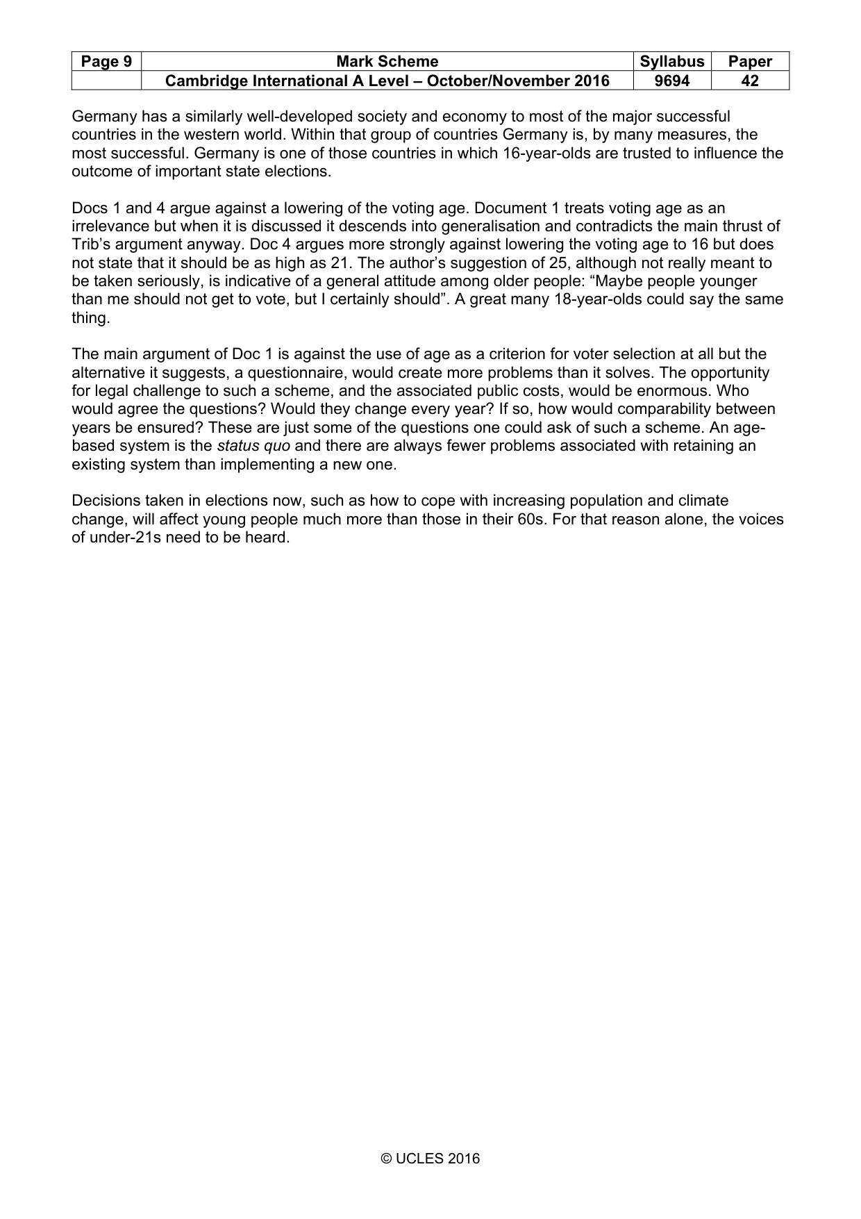 Mark scheme, page 9 of 9
