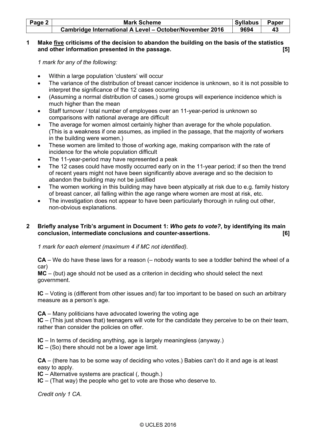 Mark scheme, page 2 of 9