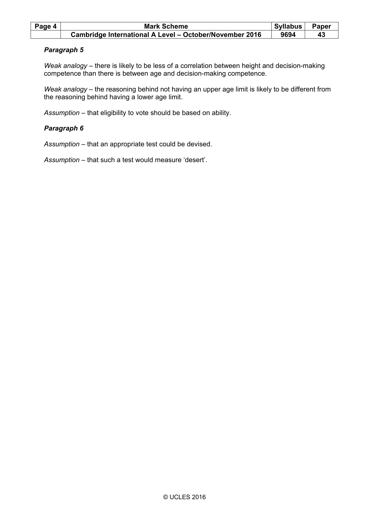 Mark scheme, page 4 of 9
