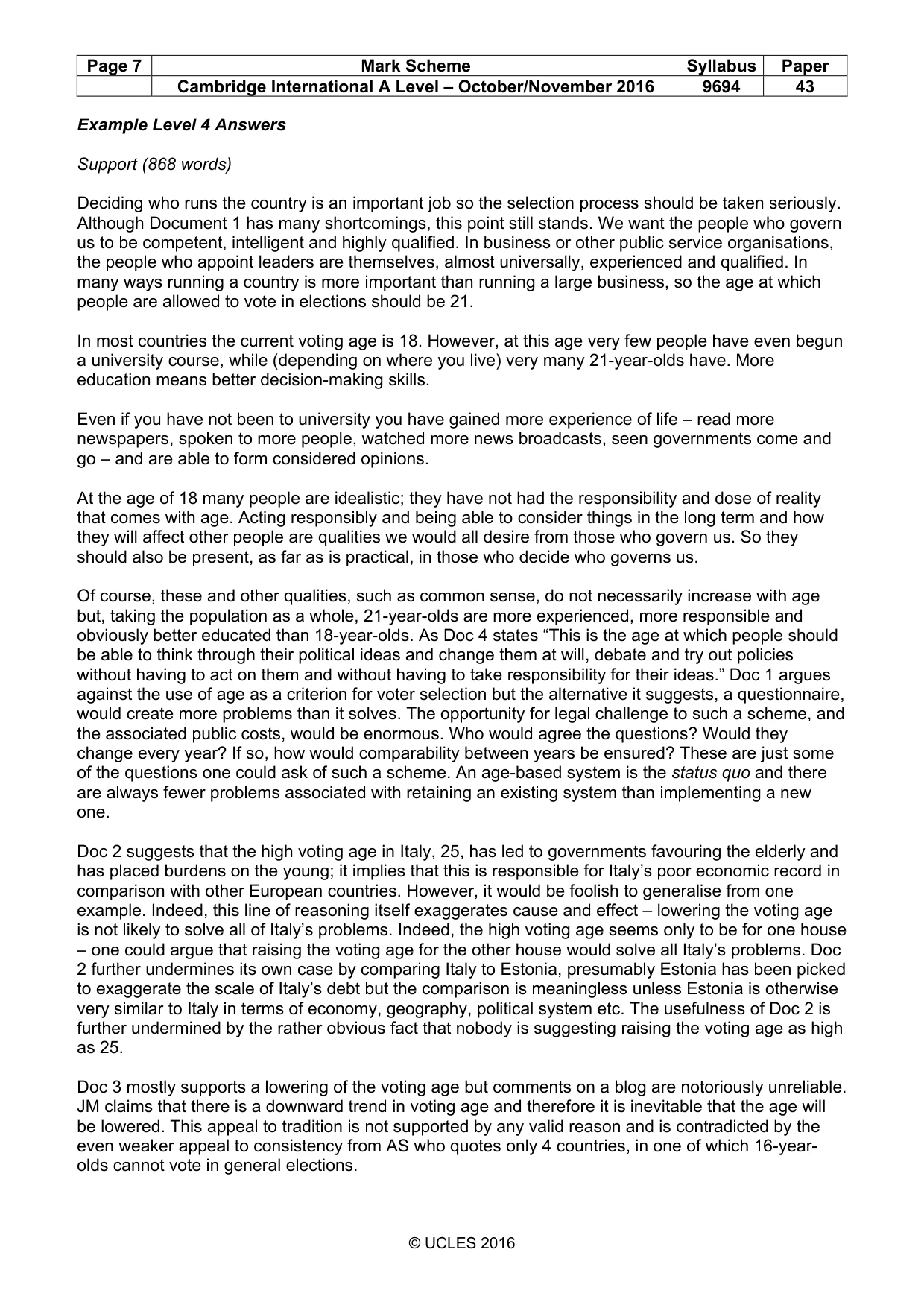 Mark scheme, page 7 of 9
