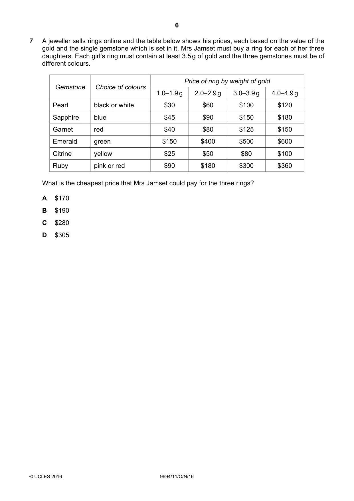 Cambridge A Level Thinking Skills 9694 2016 Oct/Nov Paper 1 · Variant 1 question paper, page 6 of 20