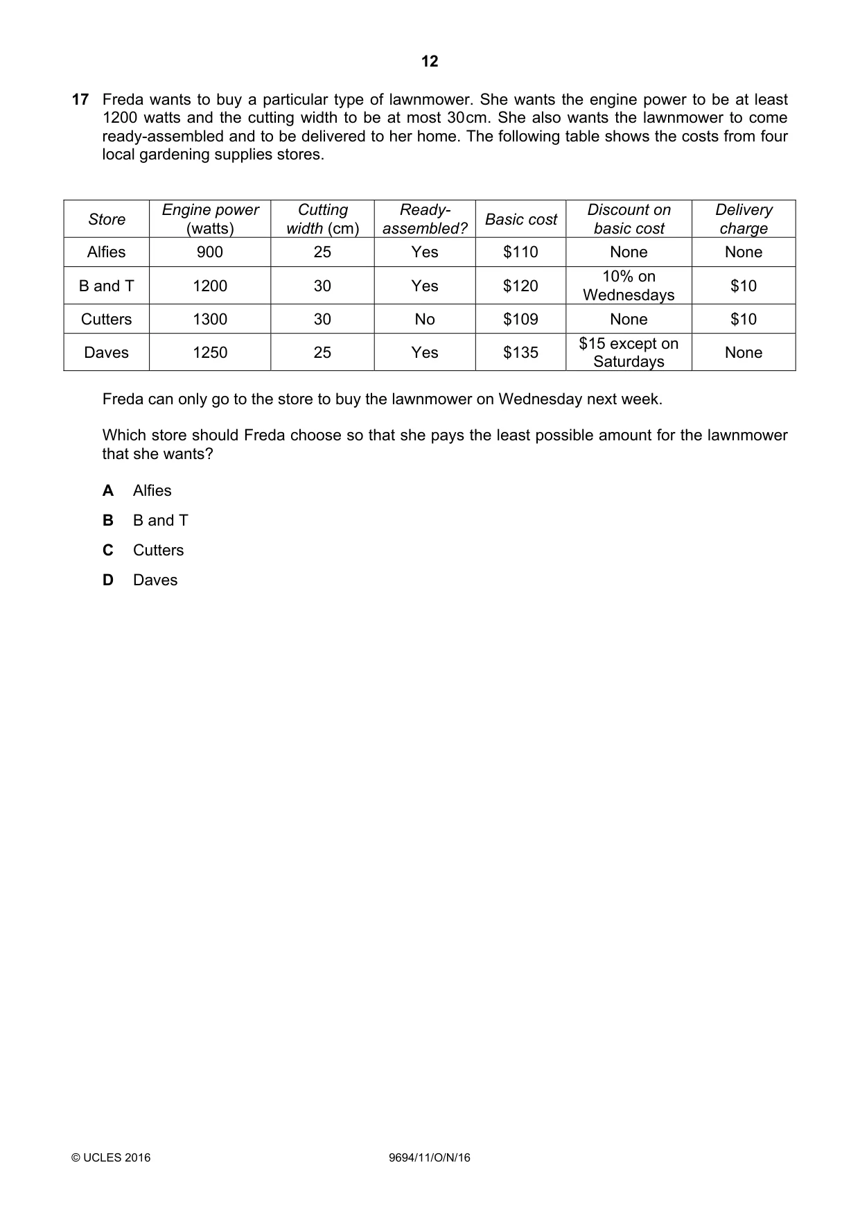 Cambridge A Level Thinking Skills 9694 2016 Oct/Nov Paper 1 · Variant 1 question paper, page 12 of 20