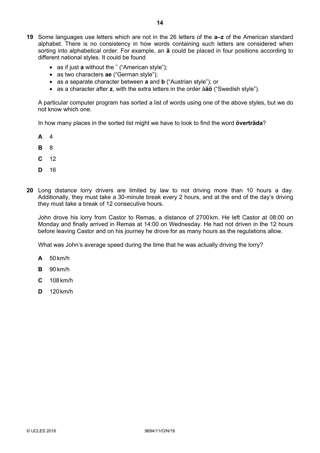 Cambridge A Level Thinking Skills 9694 2016 Oct/Nov Paper 1 · Variant 1 question paper, page 14 of 20