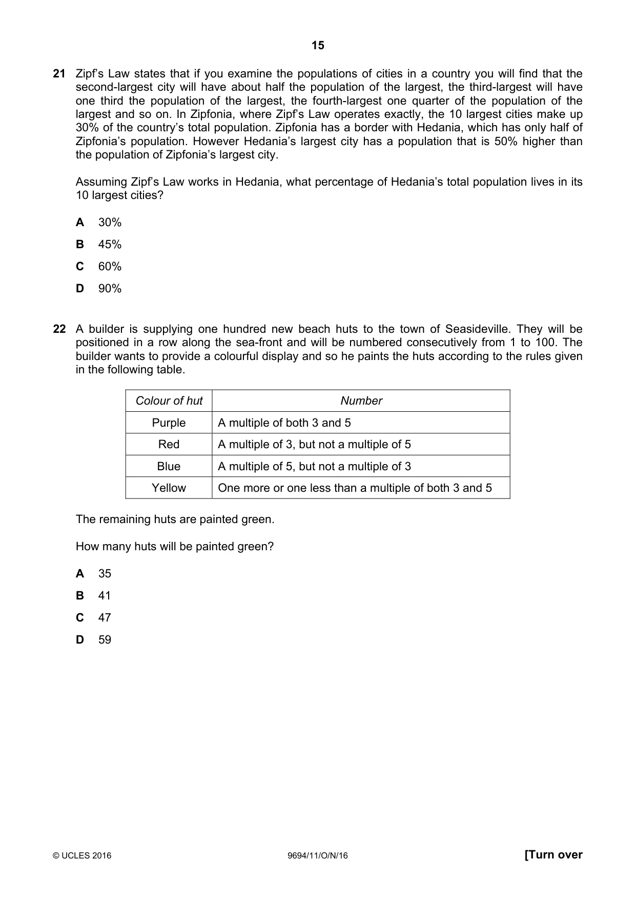 Cambridge A Level Thinking Skills 9694 2016 Oct/Nov Paper 1 · Variant 1 question paper, page 15 of 20