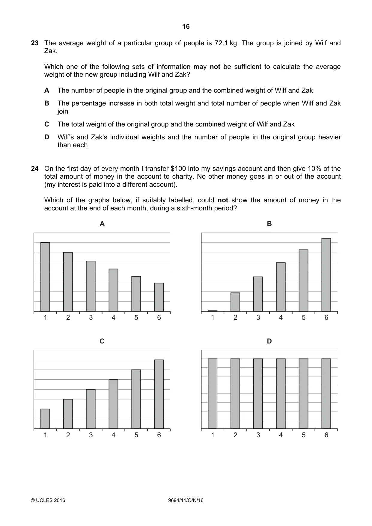 Cambridge A Level Thinking Skills 9694 2016 Oct/Nov Paper 1 · Variant 1 question paper, page 16 of 20