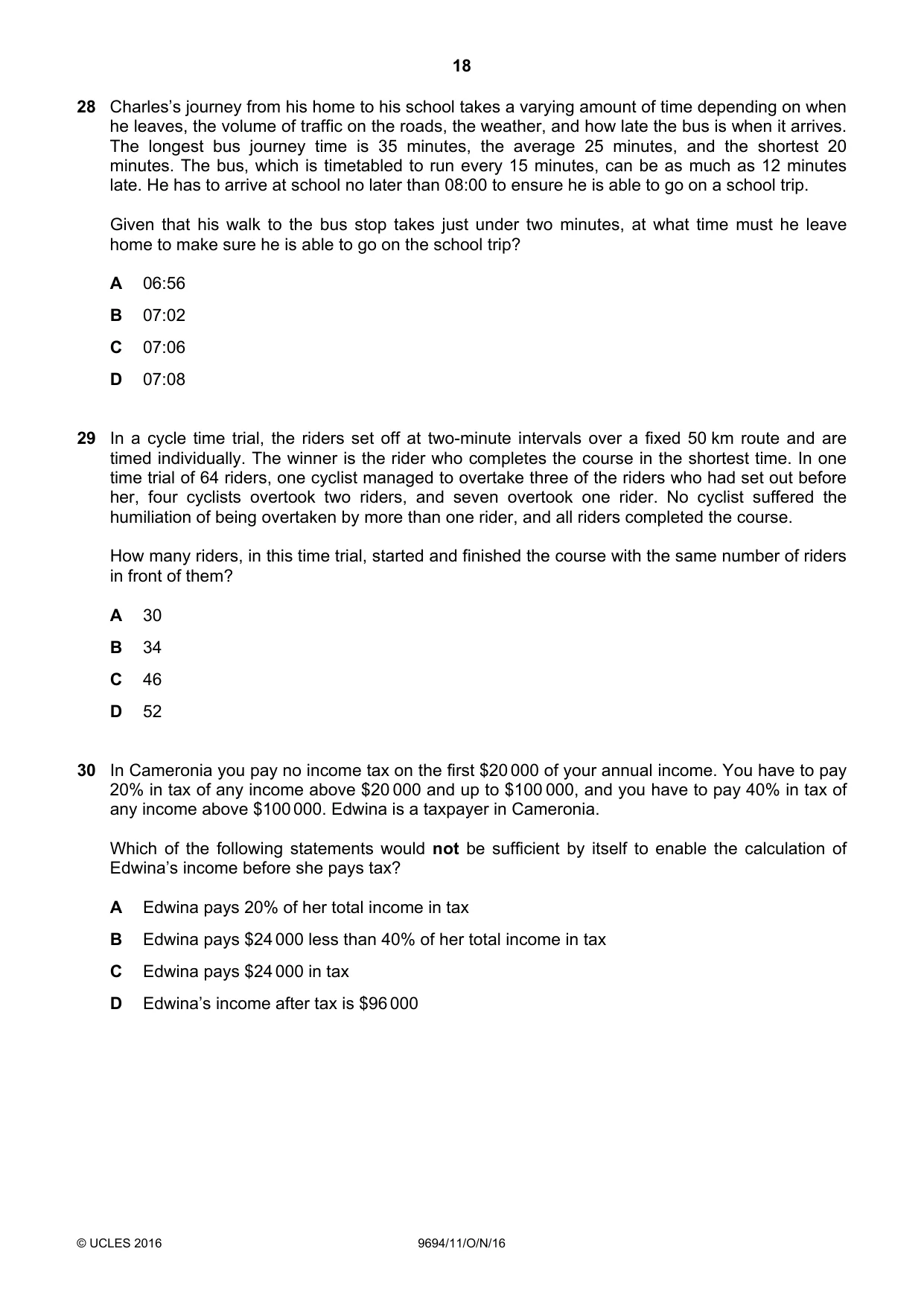 Cambridge A Level Thinking Skills 9694 2016 Oct/Nov Paper 1 · Variant 1 question paper, page 18 of 20