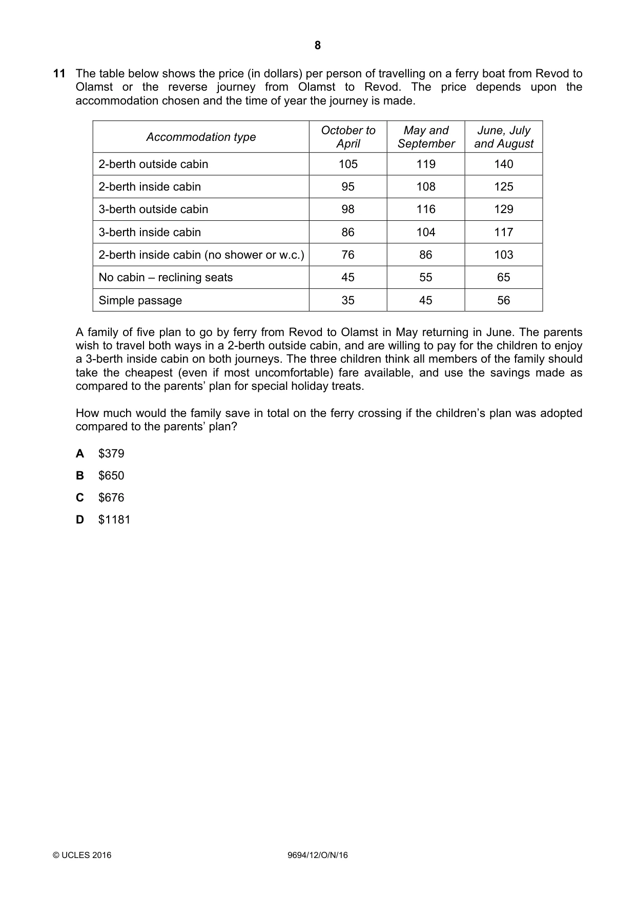 Cambridge A Level Thinking Skills 9694 2016 Oct/Nov Paper 1 · Variant 2 question paper, page 8 of 20
