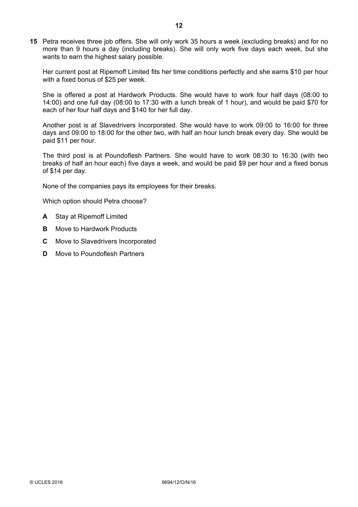 Cambridge A Level Thinking Skills 9694 2016 Oct/Nov Paper 1 · Variant 2 question paper, page 12 of 20