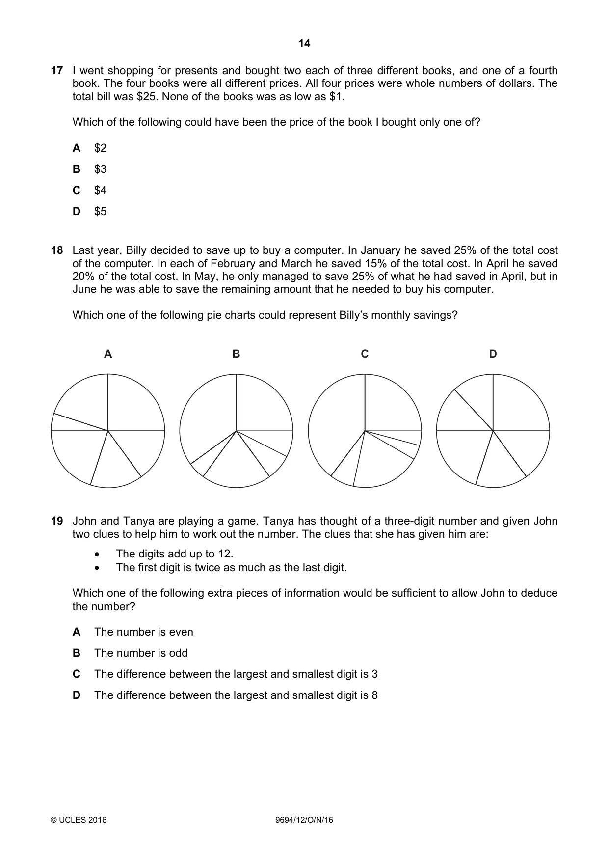 Cambridge A Level Thinking Skills 9694 2016 Oct/Nov Paper 1 · Variant 2 question paper, page 14 of 20