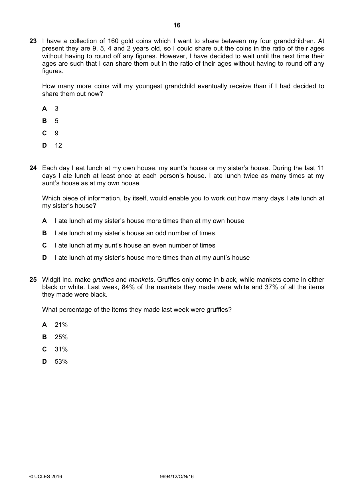 Cambridge A Level Thinking Skills 9694 2016 Oct/Nov Paper 1 · Variant 2 question paper, page 16 of 20