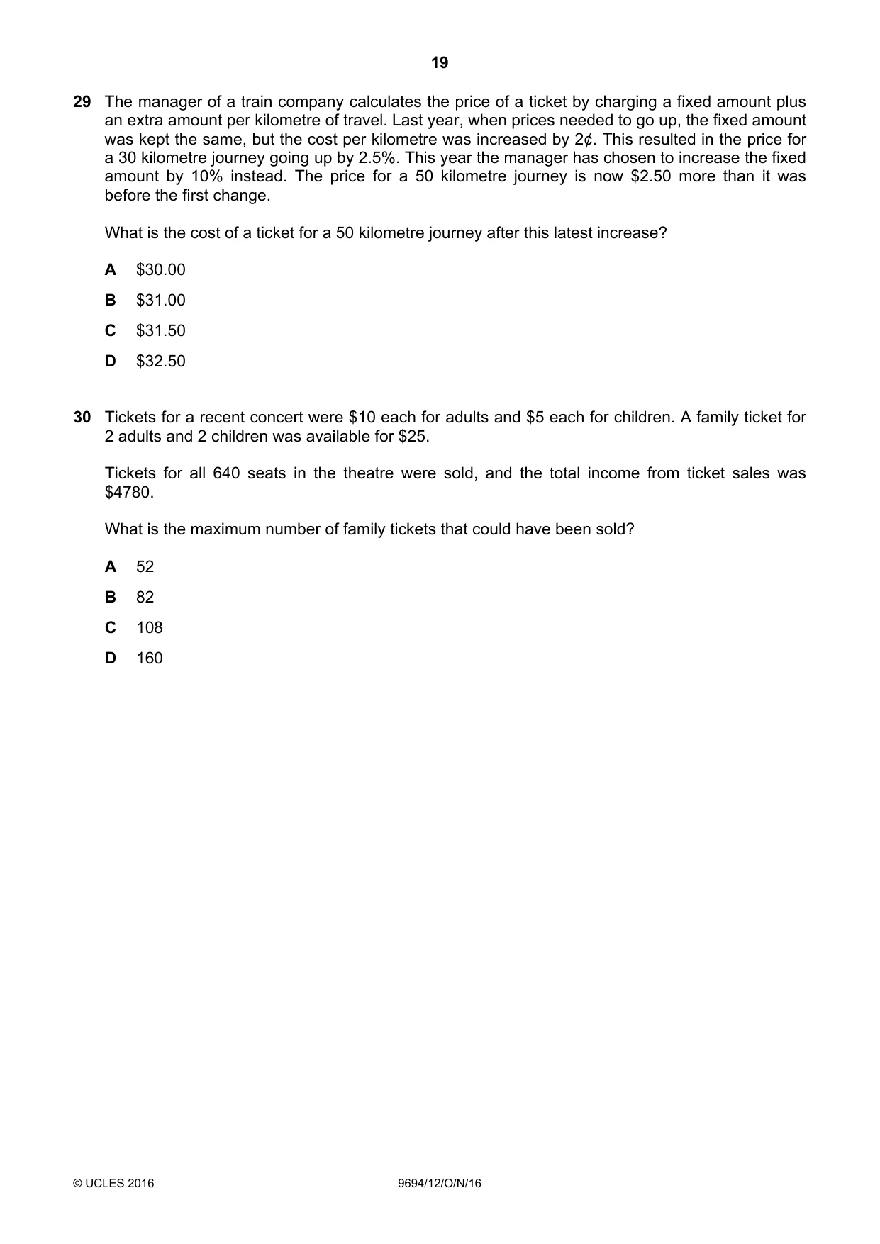 Cambridge A Level Thinking Skills 9694 2016 Oct/Nov Paper 1 · Variant 2 question paper, page 19 of 20