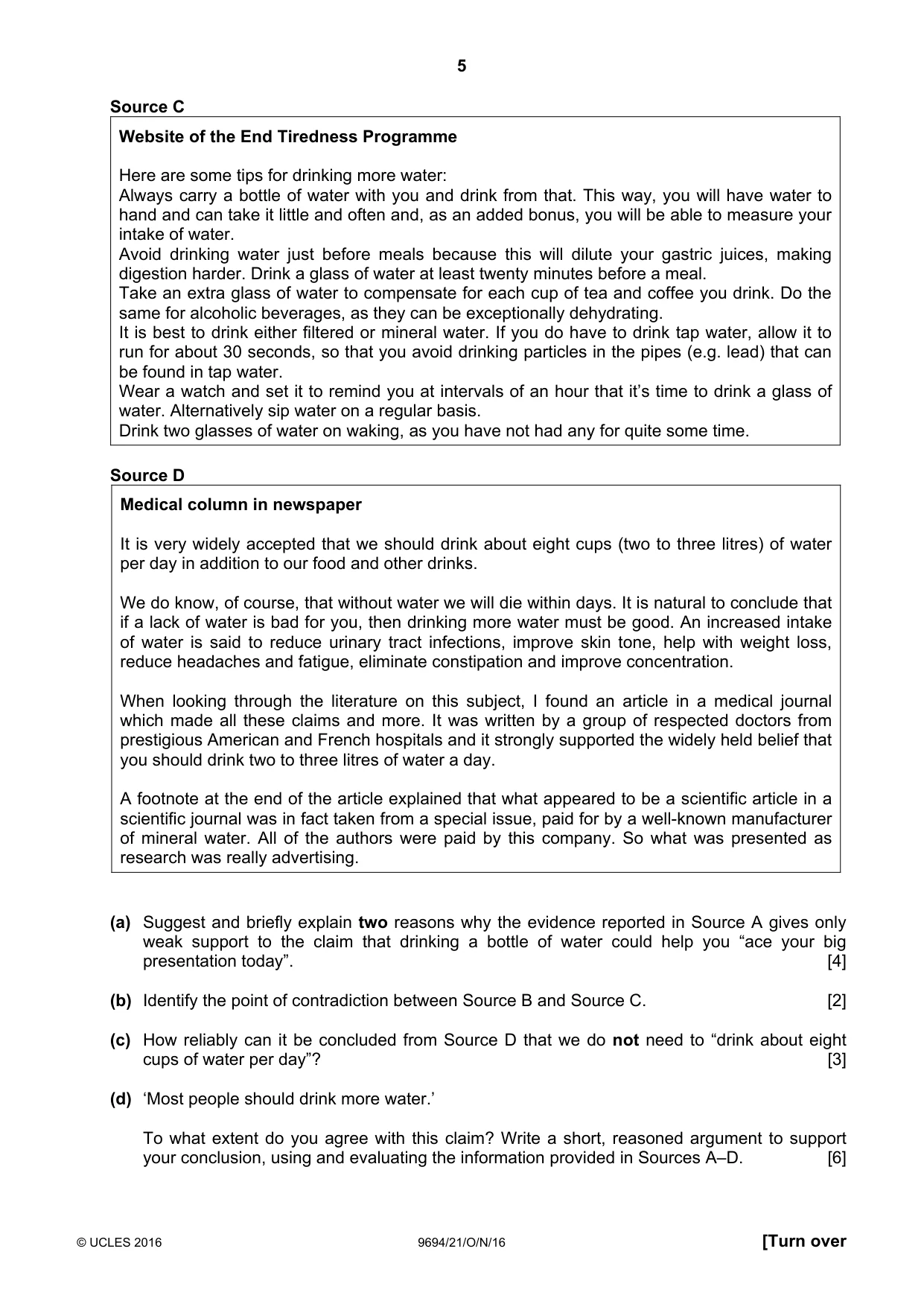 Cambridge A Level Thinking Skills 9694 2016 Oct/Nov Paper 2 · Variant 1 question paper, page 5 of 8