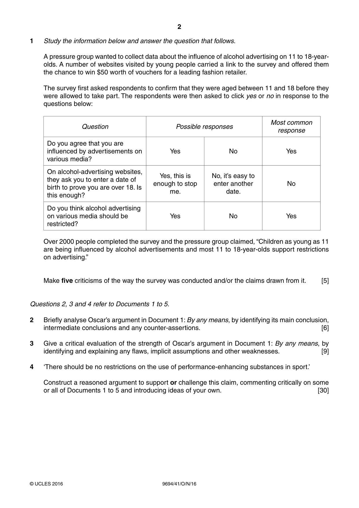 Cambridge A Level Thinking Skills 9694 2016 Oct/Nov Paper 4 · Variant 1 question paper, page 2 of 8