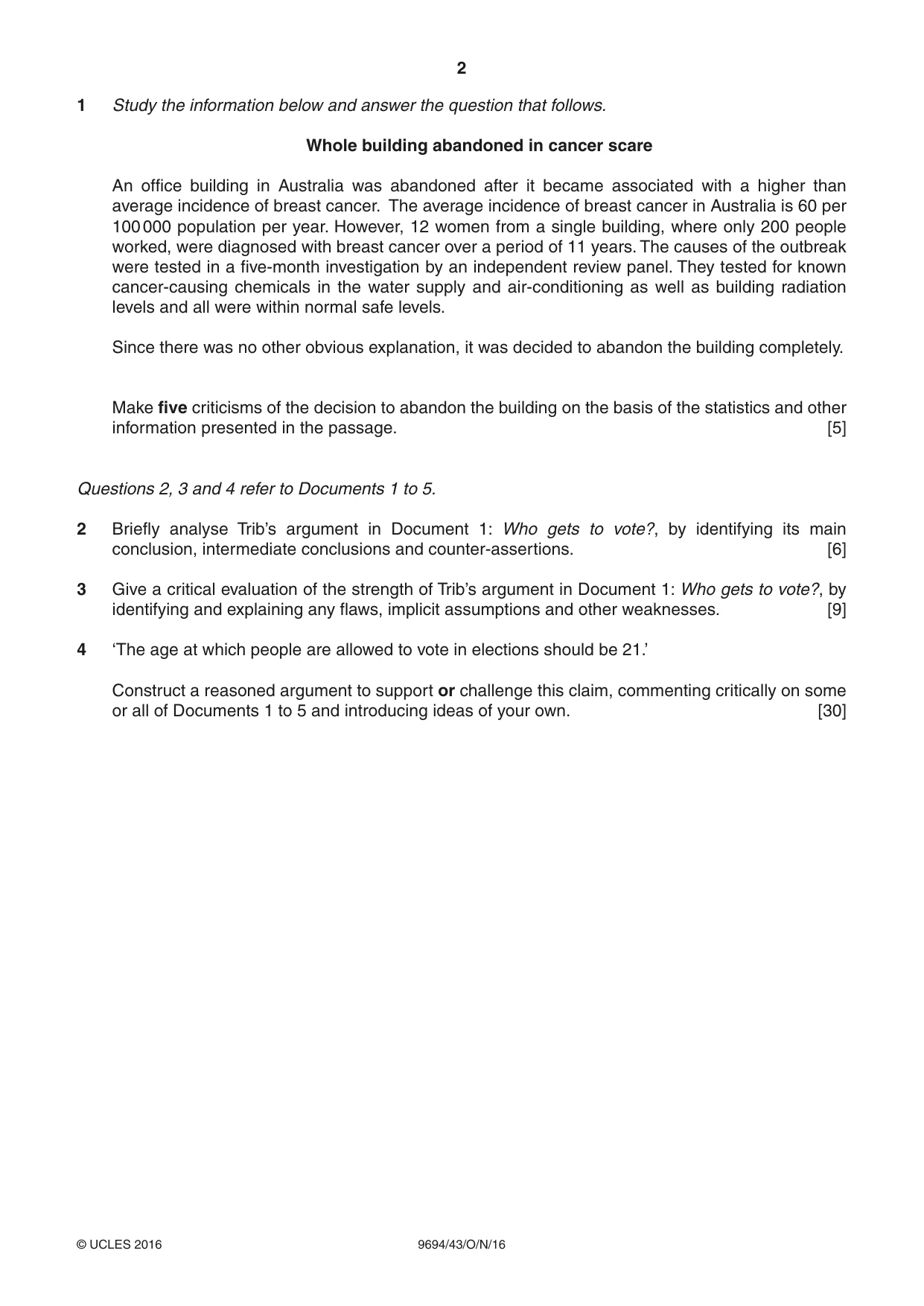 Cambridge A Level Thinking Skills 9694 2016 Oct/Nov Paper 4 · Variant 3 question paper, page 2 of 8