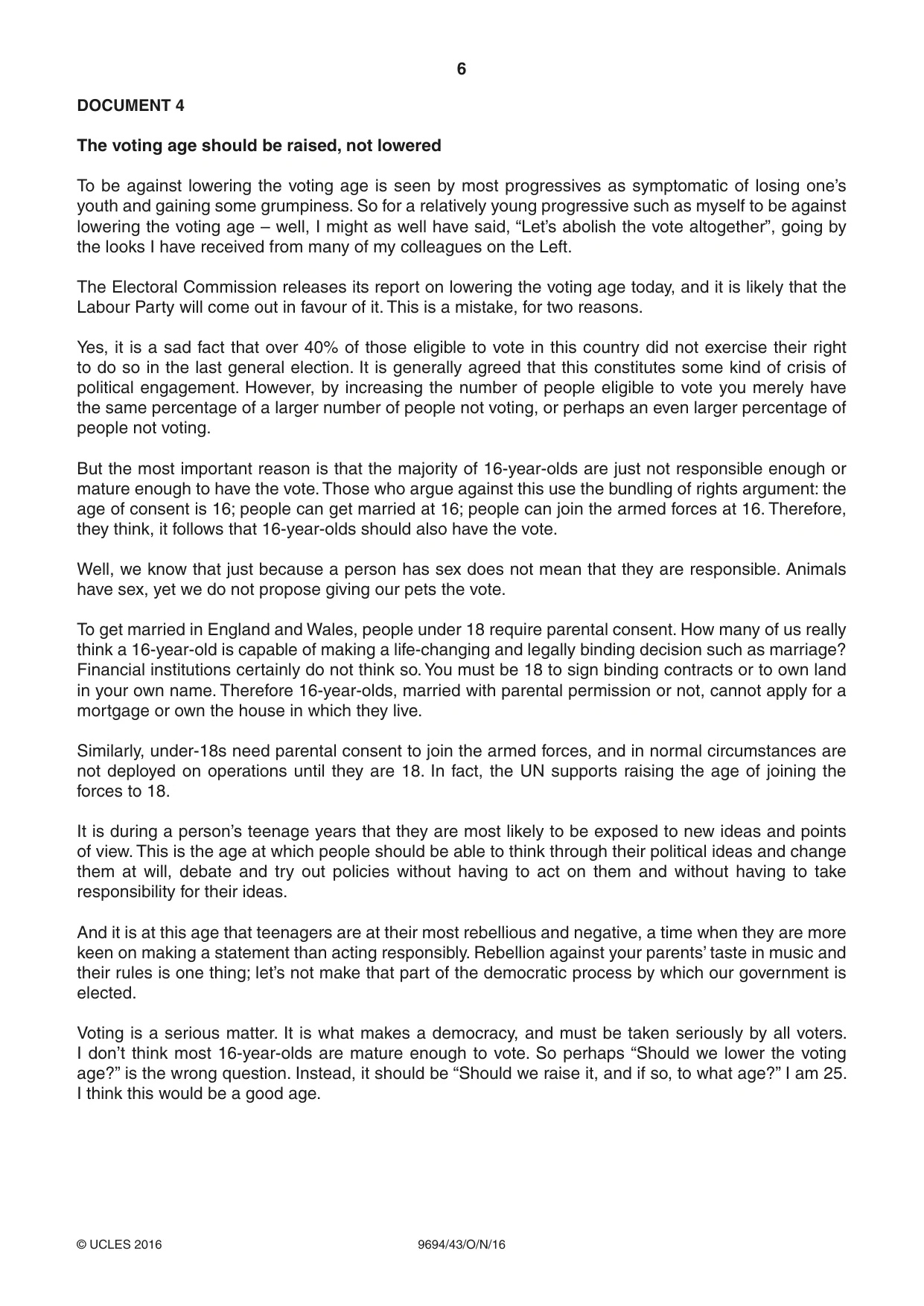 Cambridge A Level Thinking Skills 9694 2016 Oct/Nov Paper 4 · Variant 3 question paper, page 6 of 8
