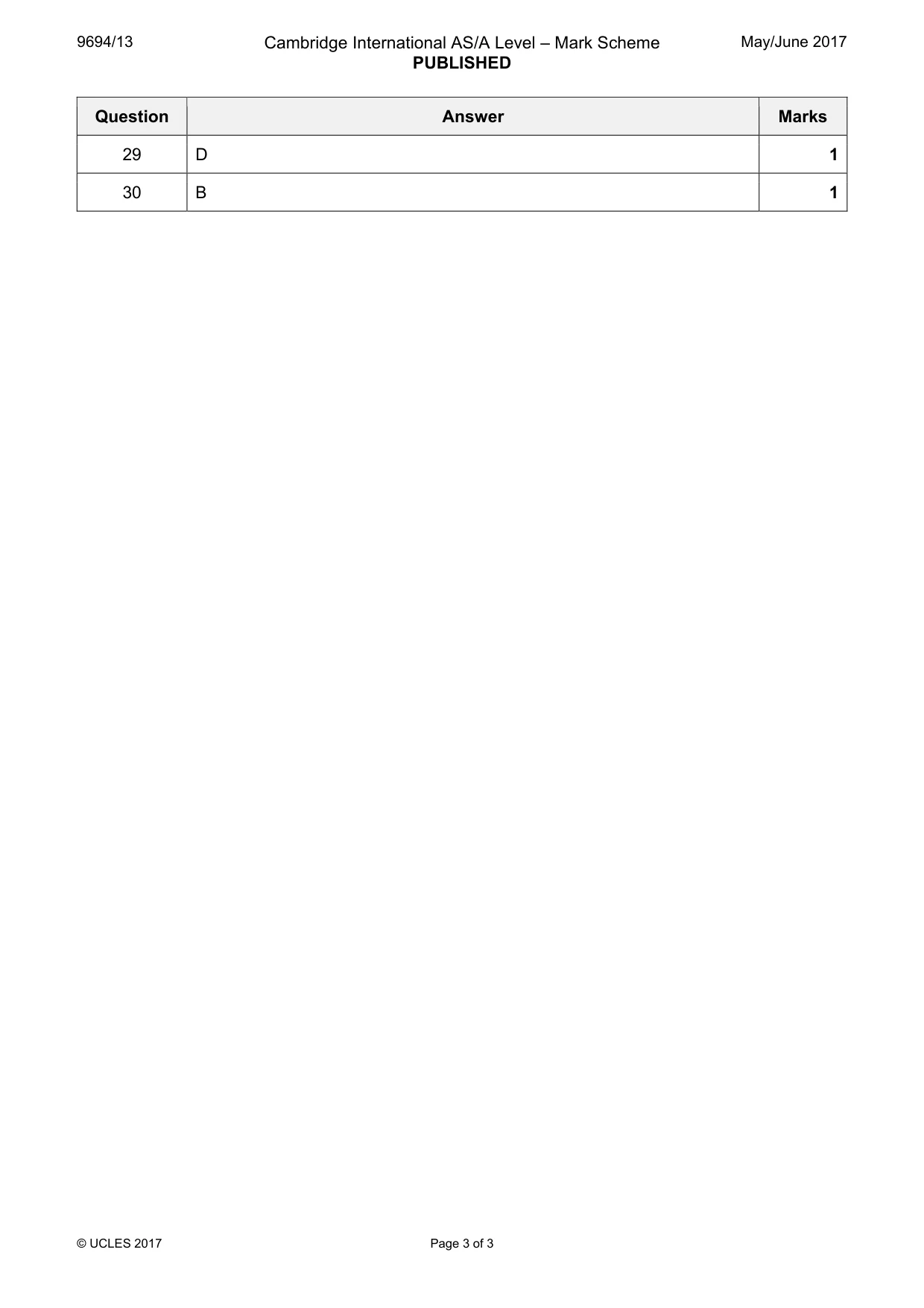 Mark scheme, page 3 of 3
