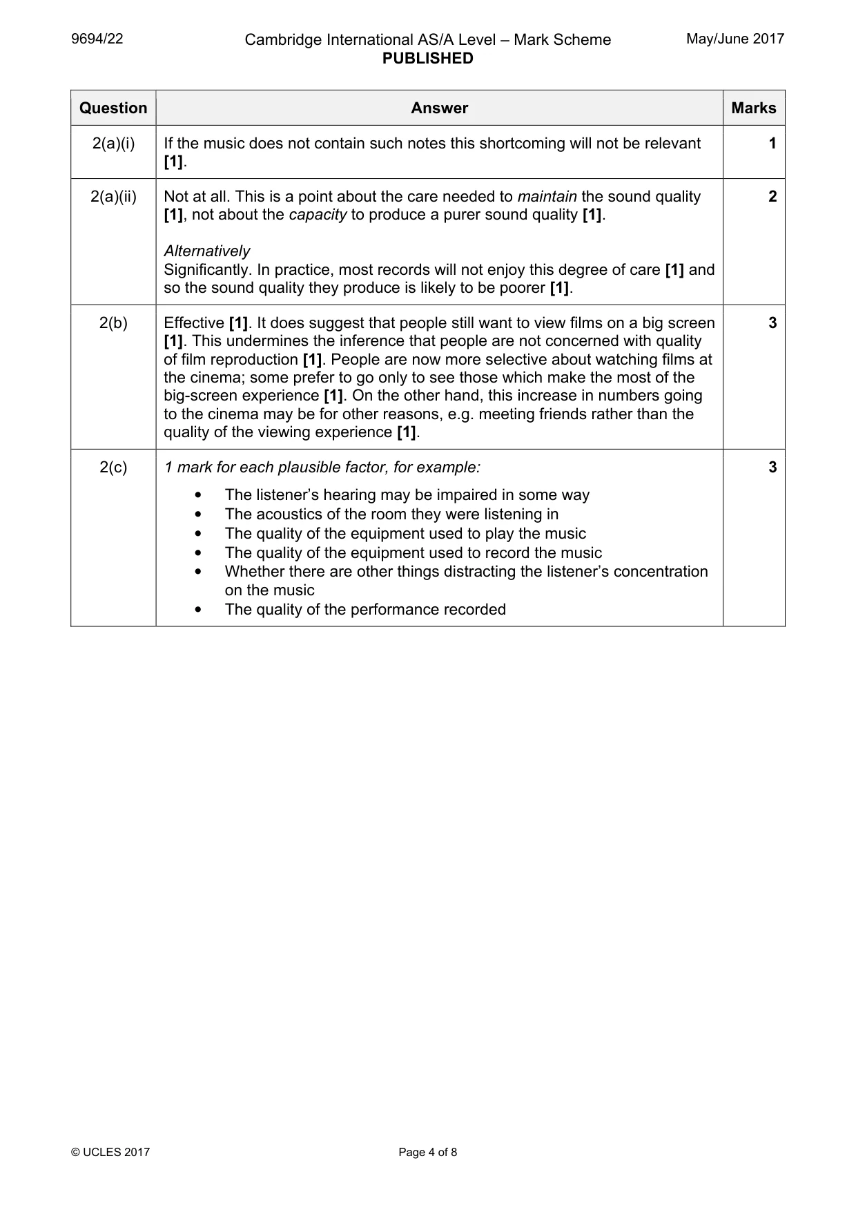 Mark scheme, page 4 of 8